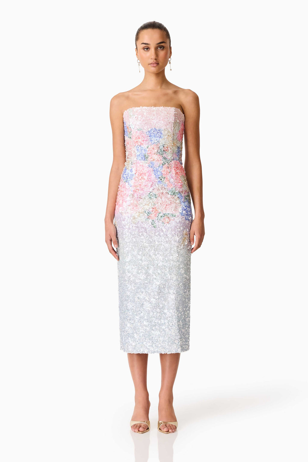 Lurea Strapless Midi Dress in Pink Floral