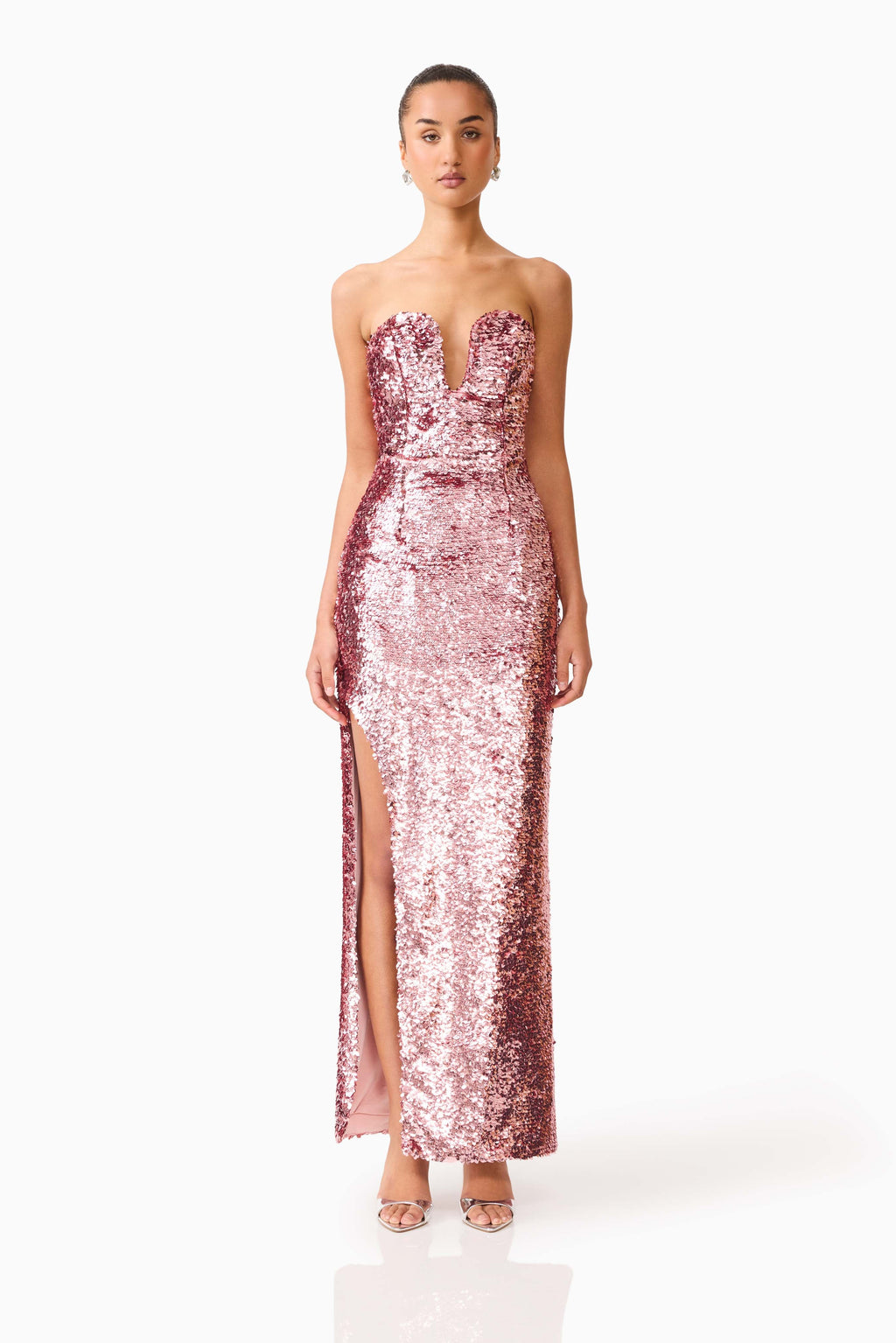 Alissa Sequin Strapless Gown in Pink