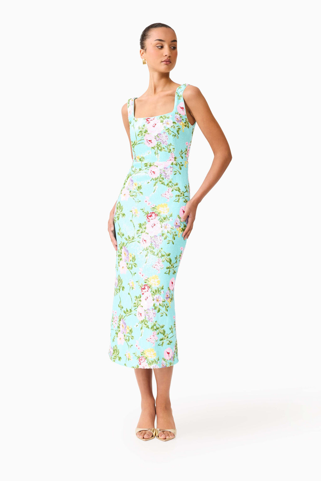 Emmeline Sequin Midi Dress in Mint Green