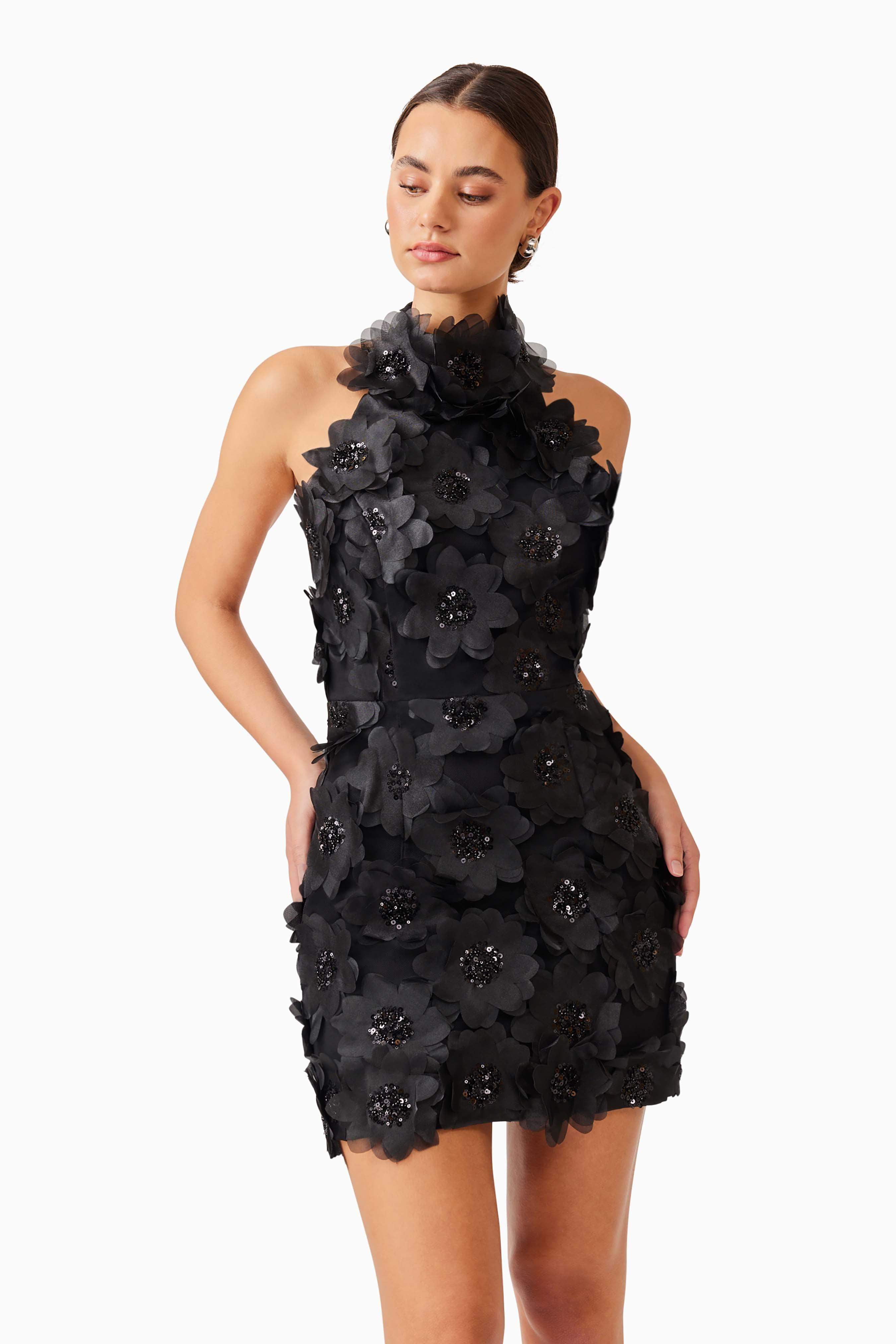 Cherry Blossom Mini Dress in Black