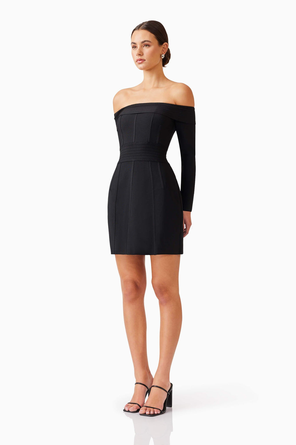 Katlyn Off The Shoulder Mini Dress in Black