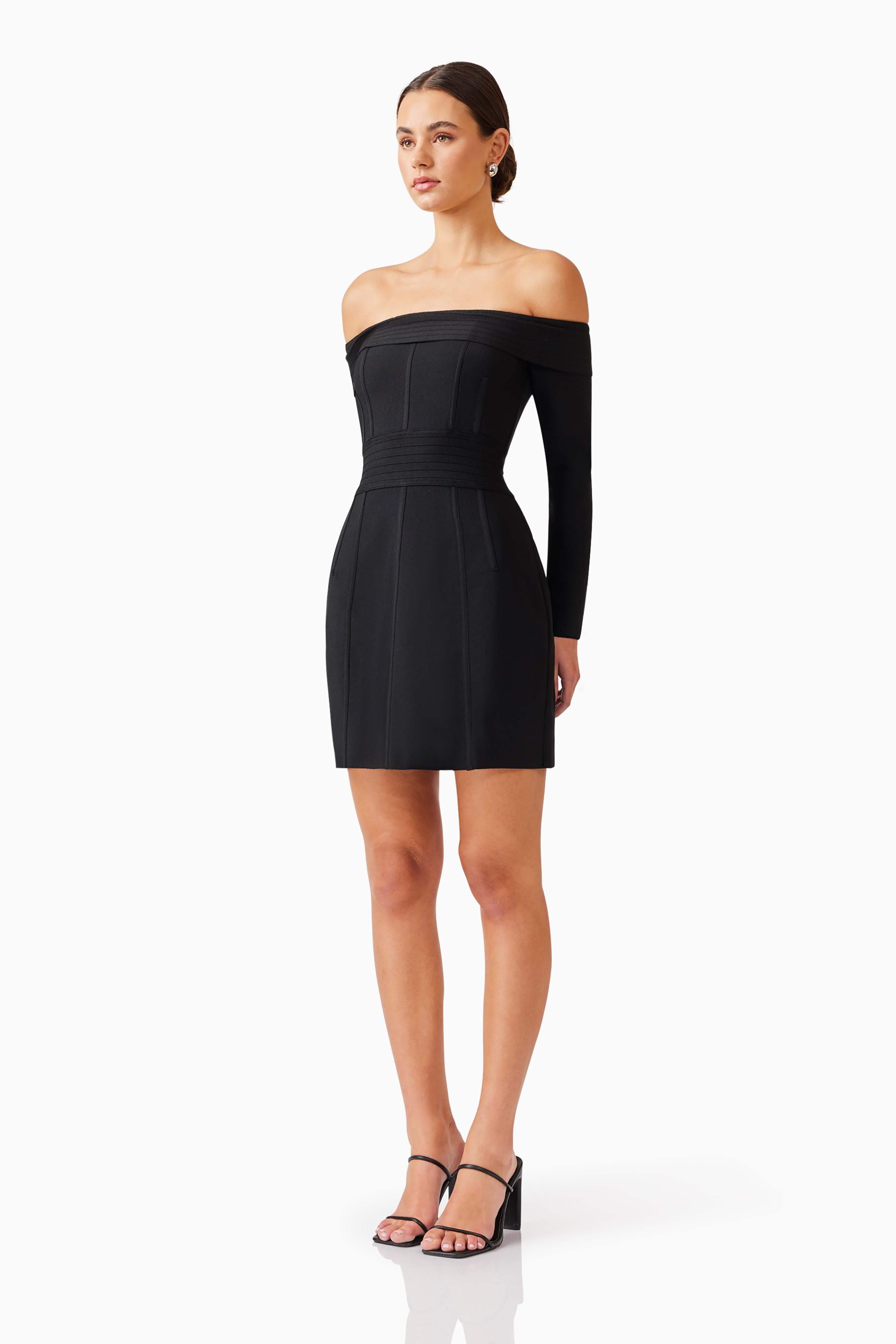 Katlyn Off The Shoulder Mini Dress in Black