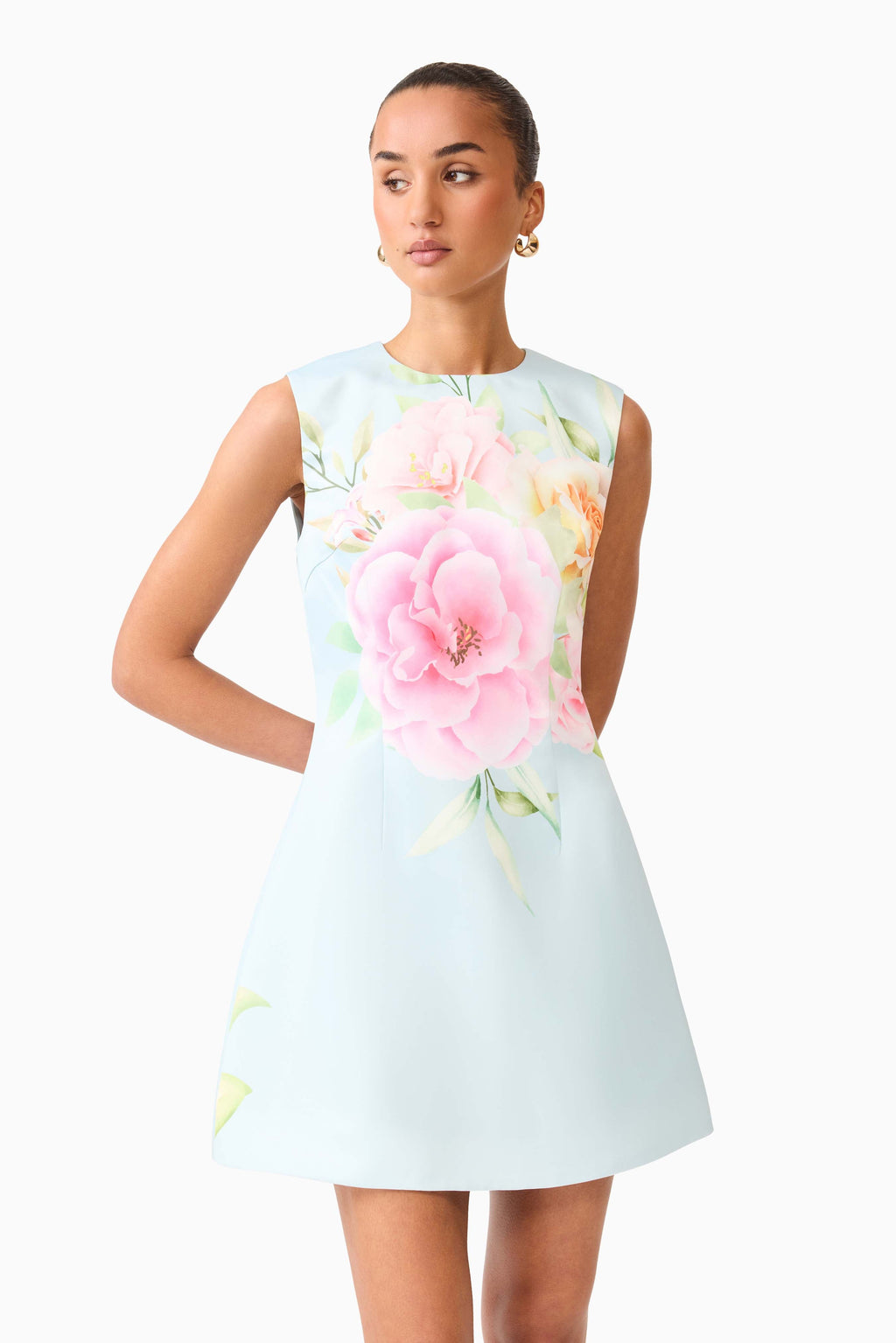 Harper Shift Mini Dress in Baby Blue Floral