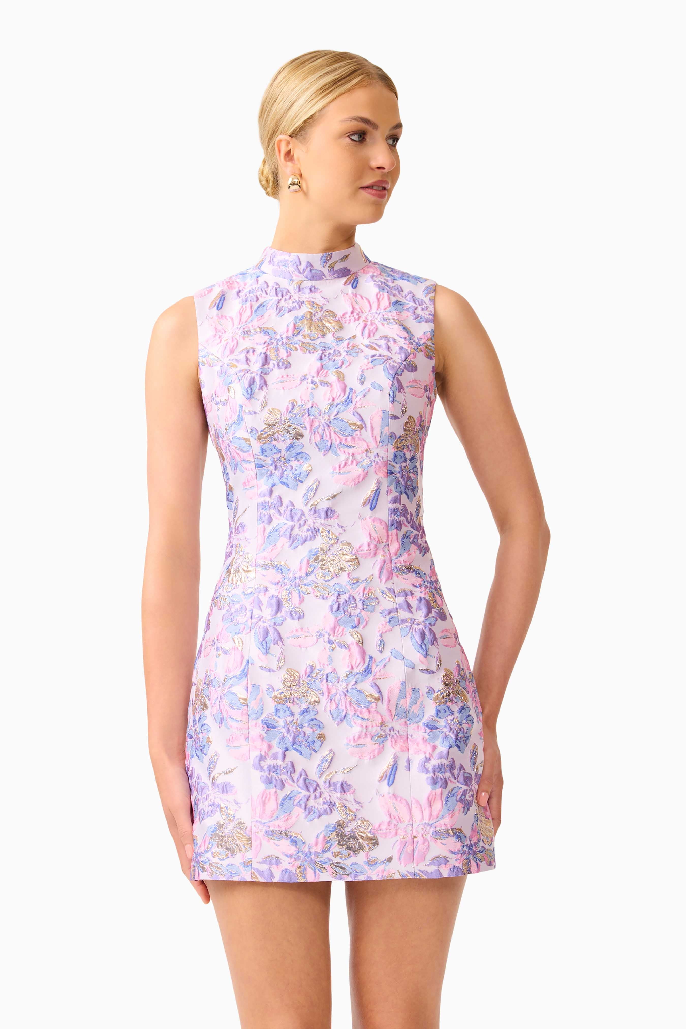 Marlene Shift Mini Dress in Pink & Purple Floral