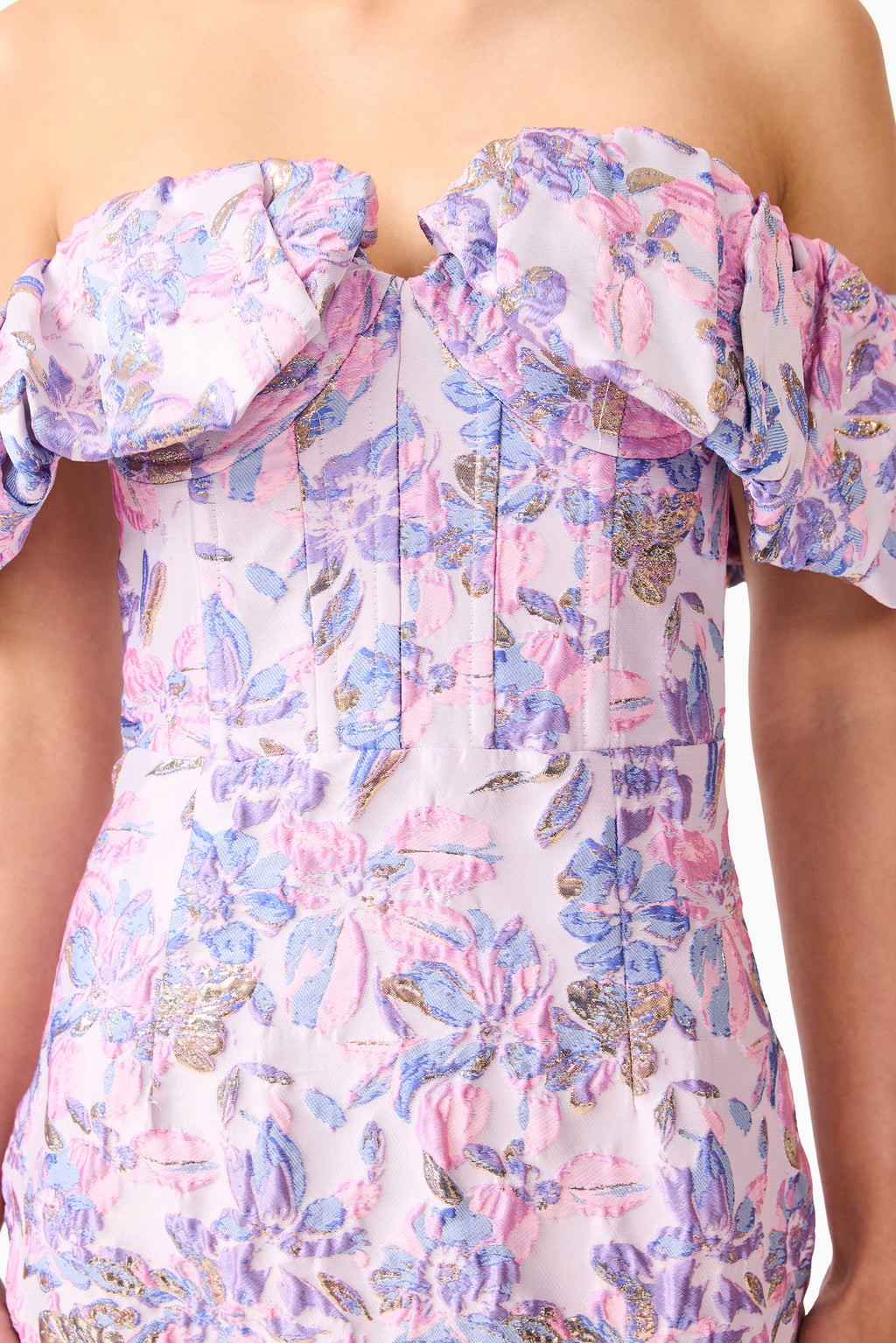 Marlene Strapless Midi Dress in Pink & Purple Floral