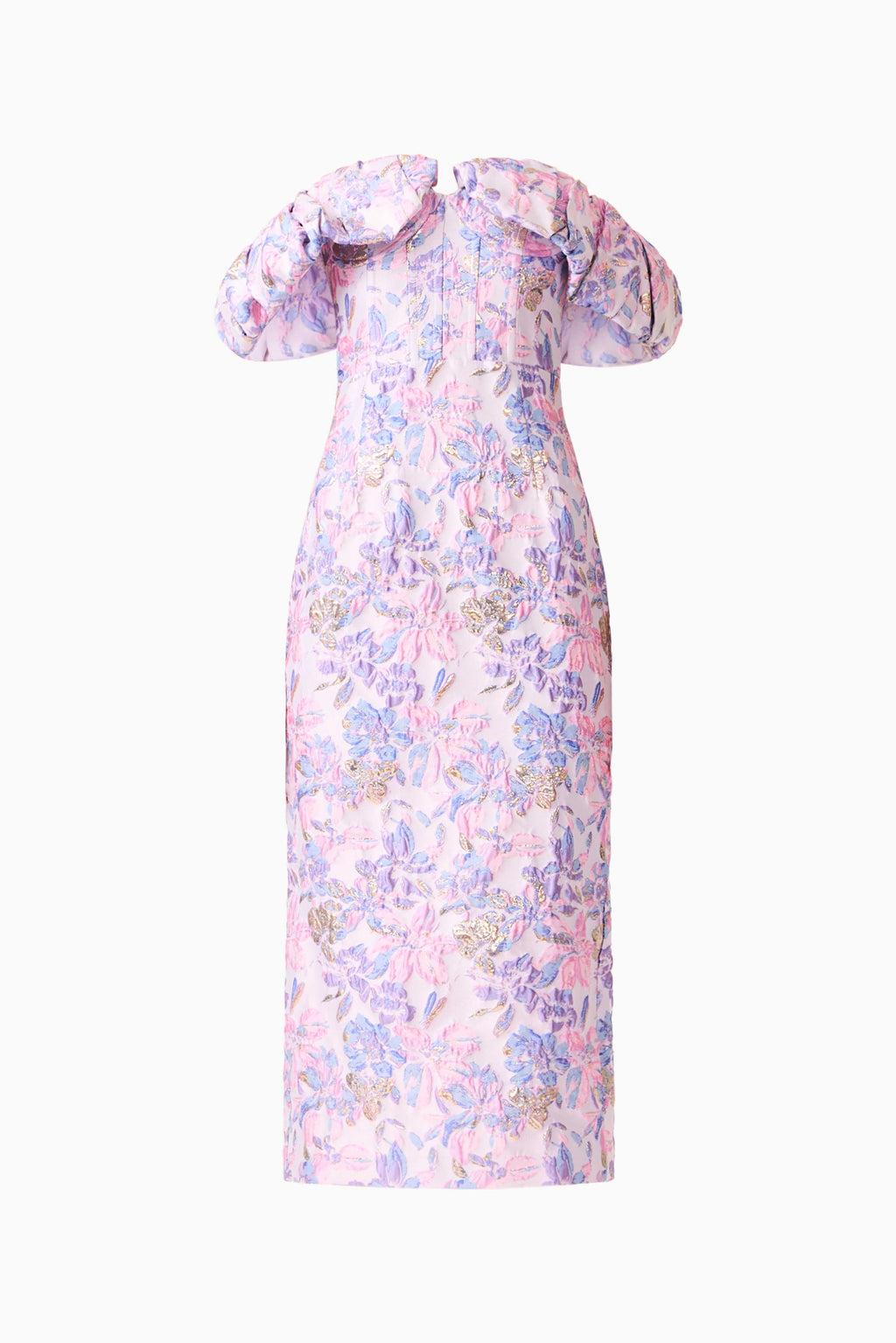 Marlene Strapless Midi Dress in Pink & Purple Floral
