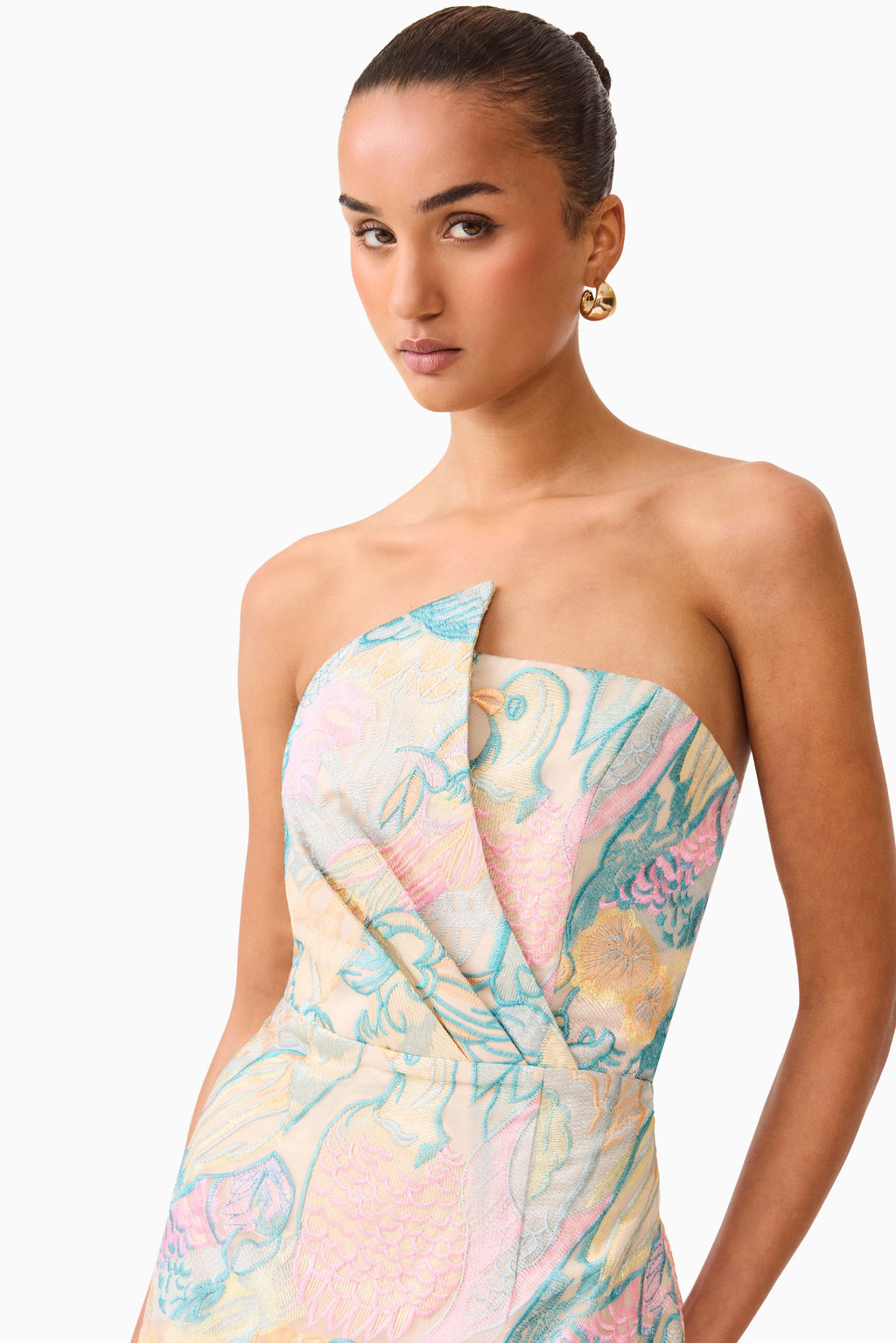 Taliah Strapless Mini Dress in Blue Multi