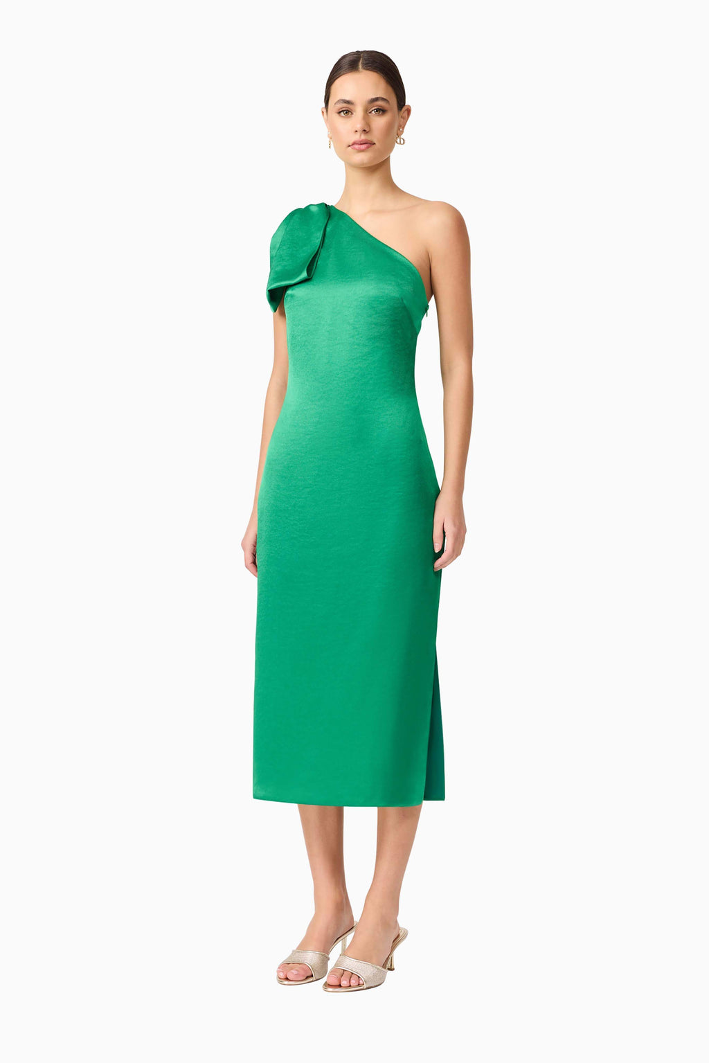 Ameera Asymmetrical Midi Dress in Green