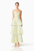 Penelope Tiered Gown in Yellow & Blue Floral