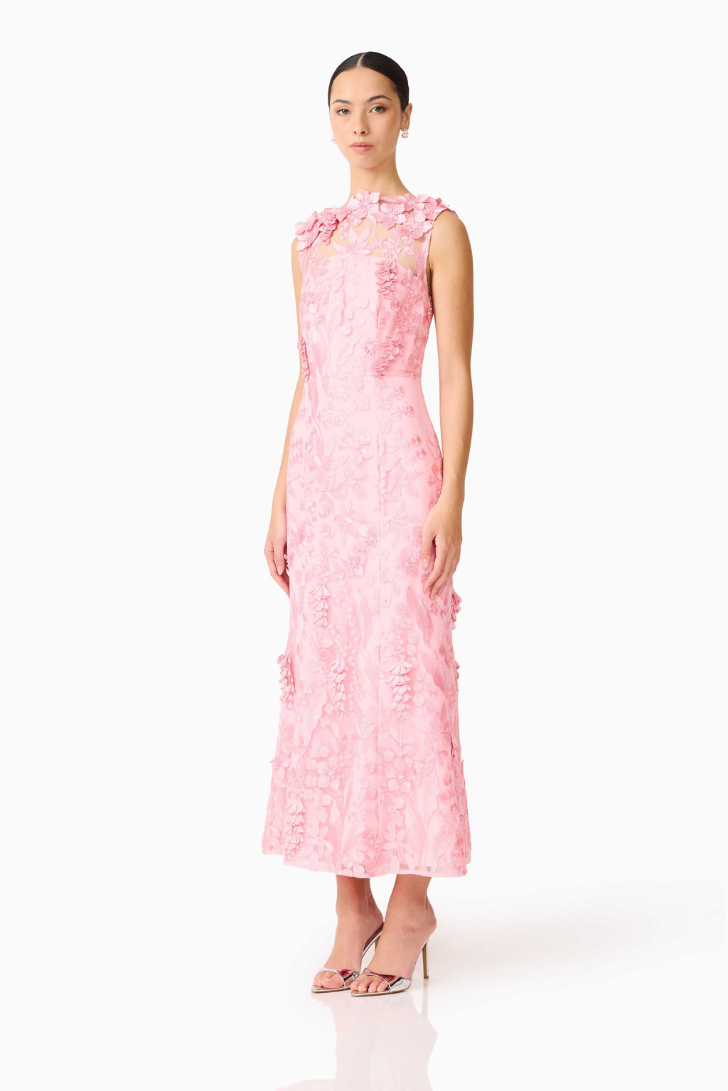Monique Floral Applique Midi in Pink