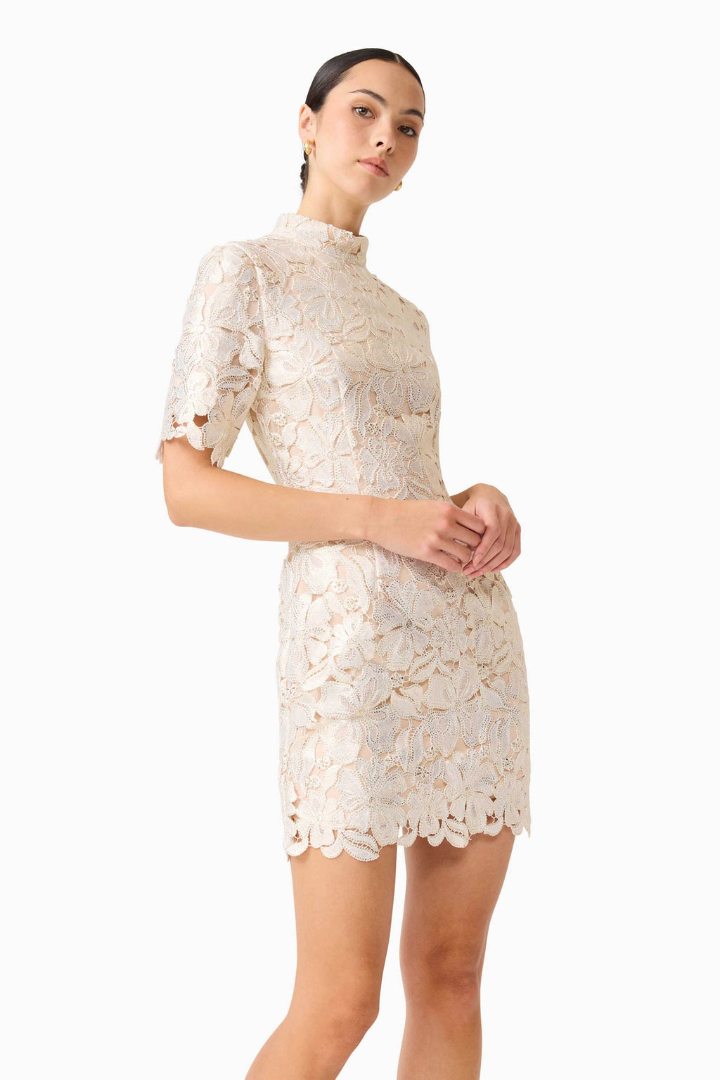 Nicoletta Short Sleeve Mini Dress in Gold