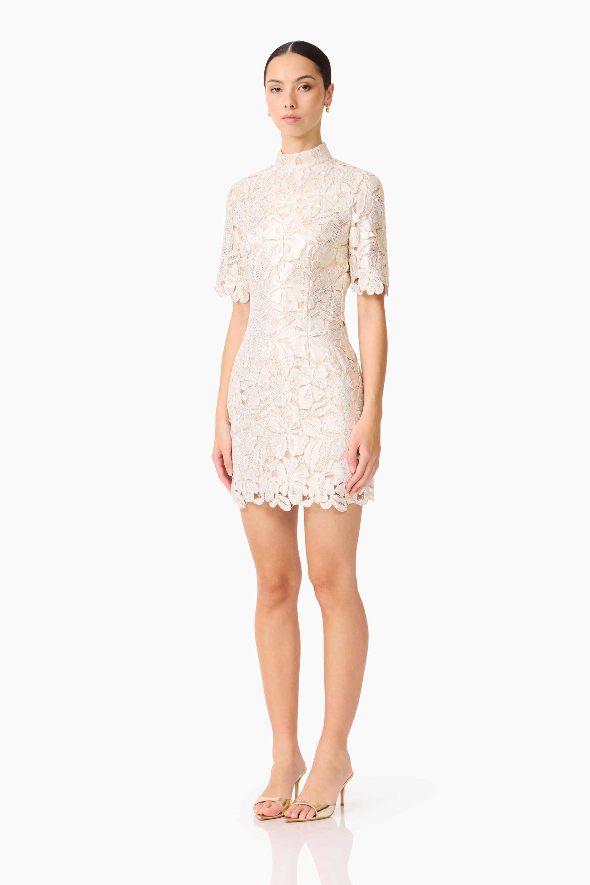 Nicoletta Short Sleeve Mini Dress in Gold
