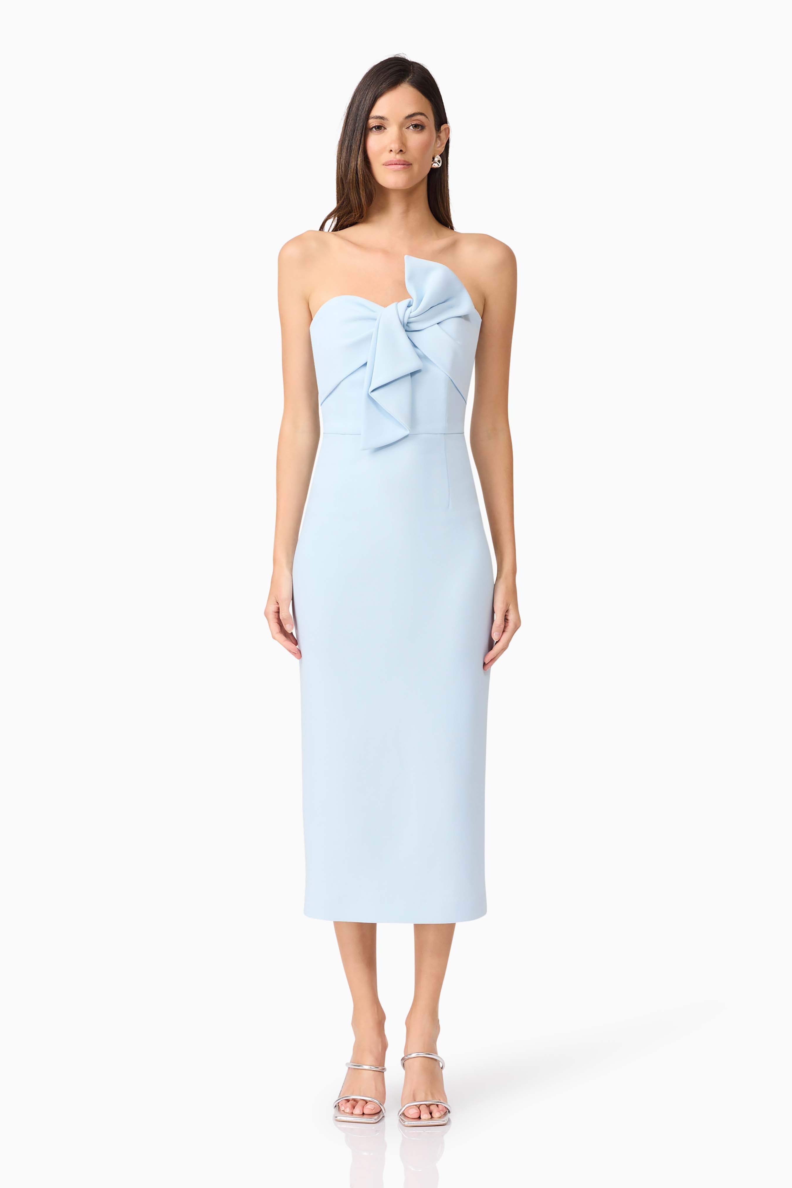 Ami Strapless Midi Dress in Blue