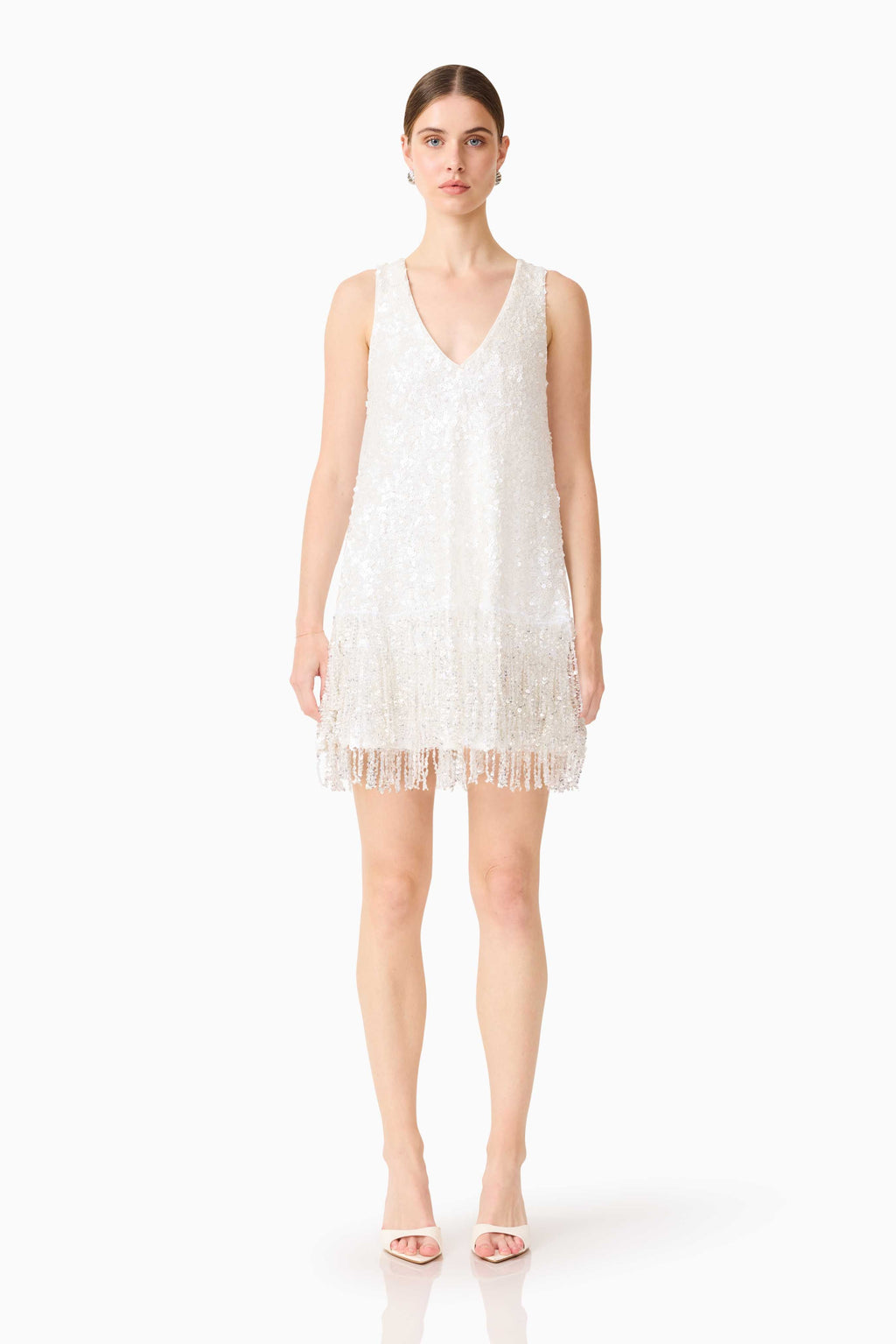 Alessia Embellished Shift Mini Dress in White