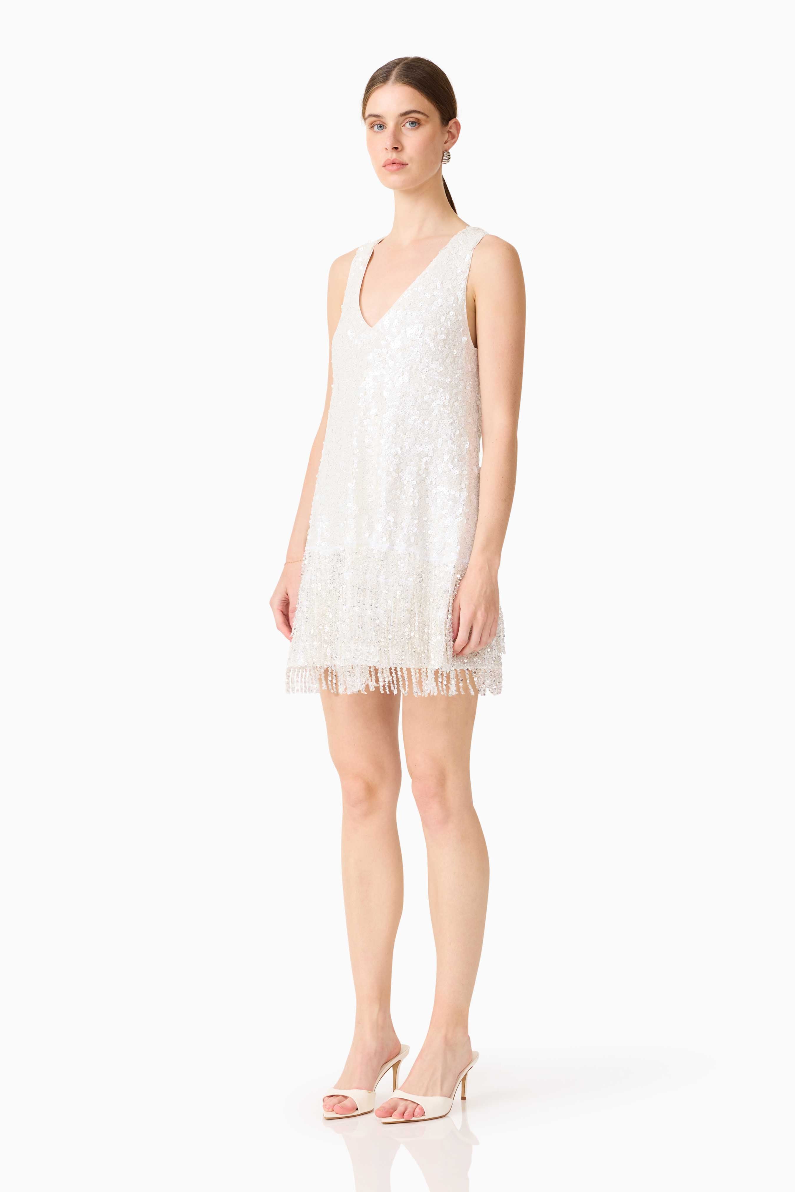 Alessia Embellished Shift Mini Dress in White