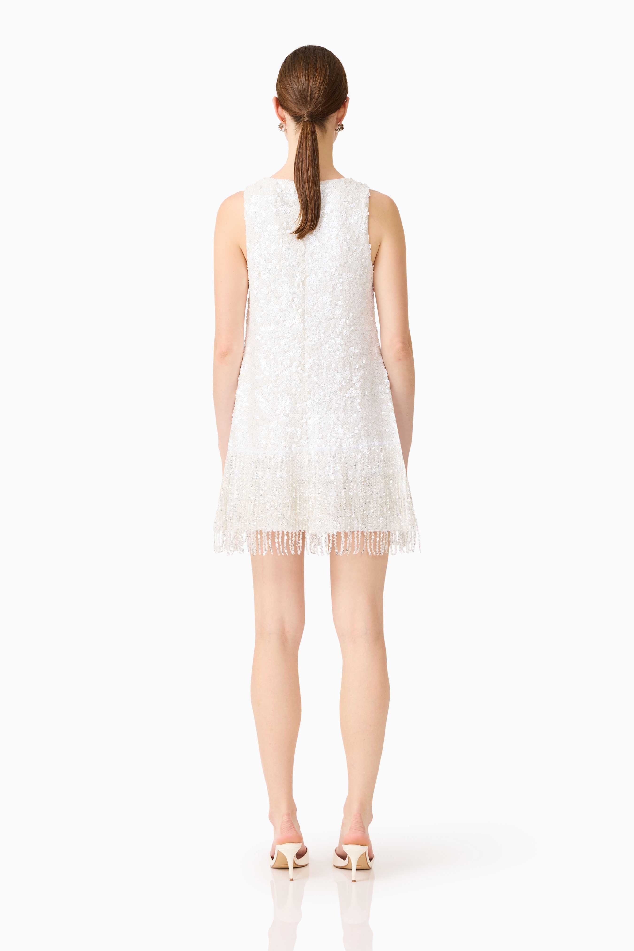 Alessia Embellished Shift Mini Dress in White