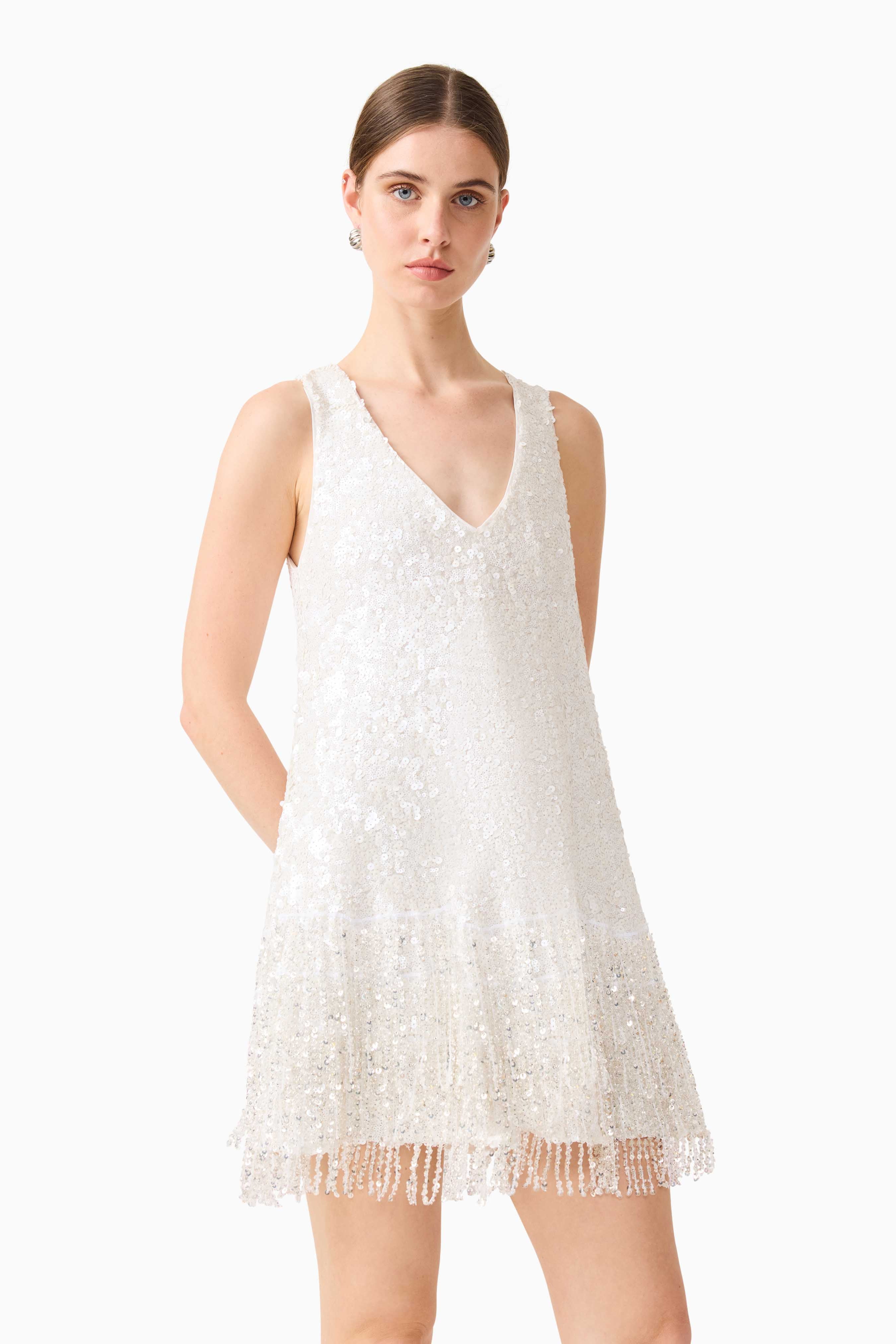 Alessia Embellished Shift Mini Dress in White