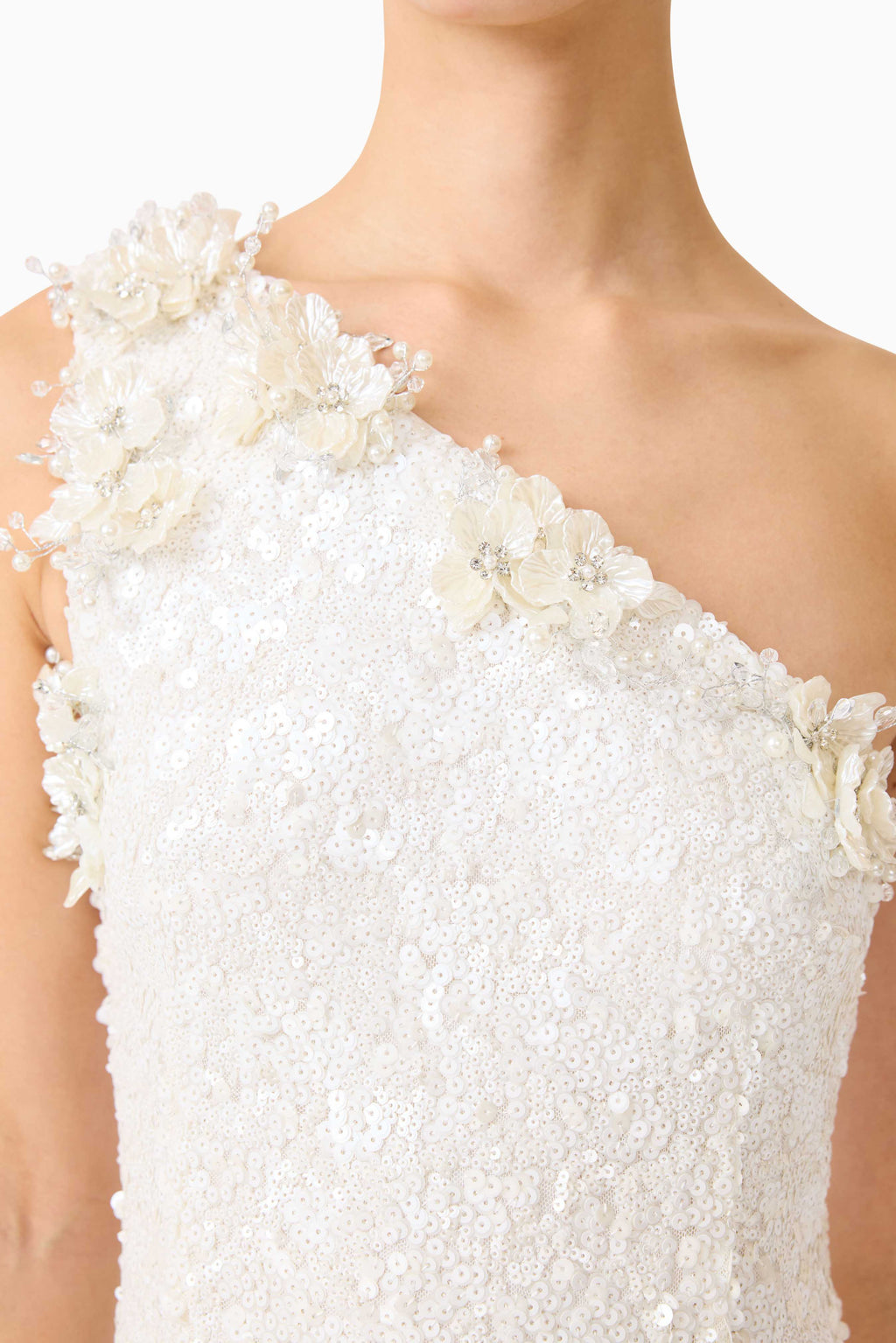Alessia Embellished One Shoulder Gown in White