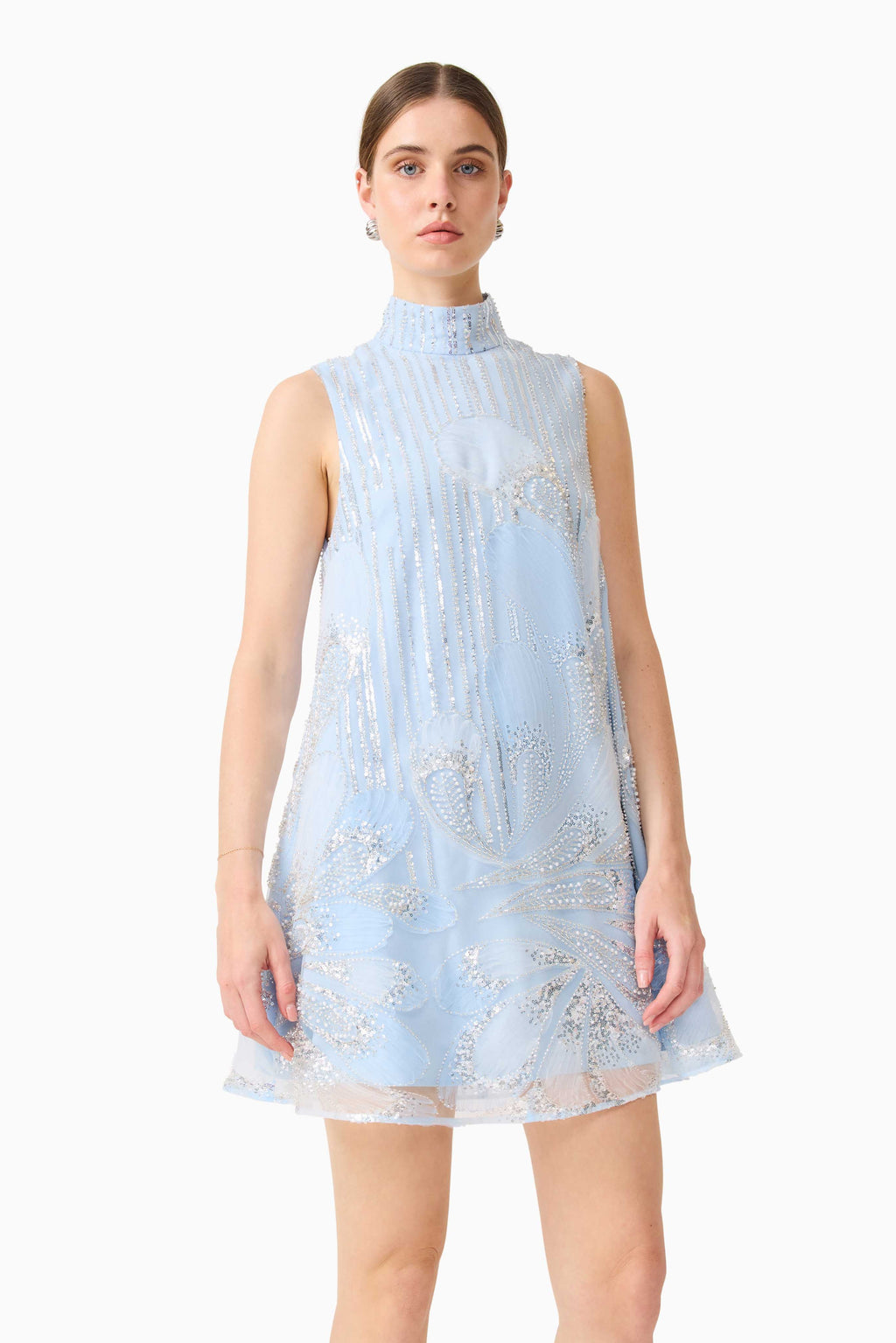 Annabelle Embellished Shift Mini Dress in Blue