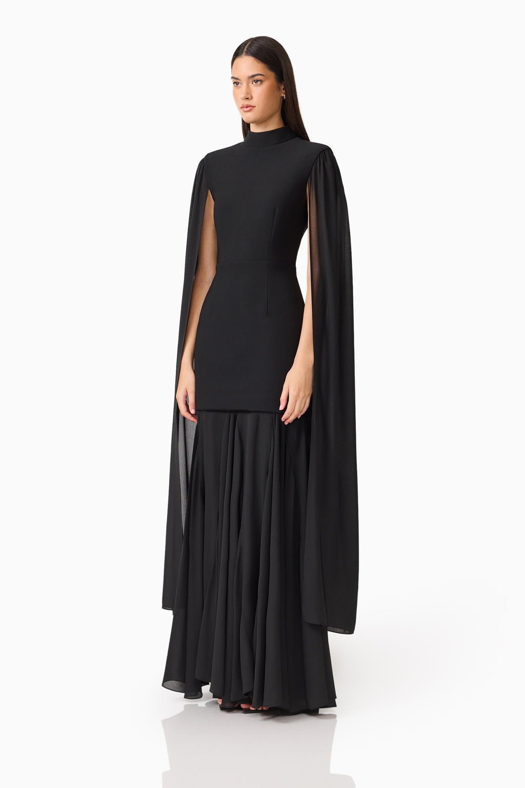 Odelia Cape Sleeve Gown in Black