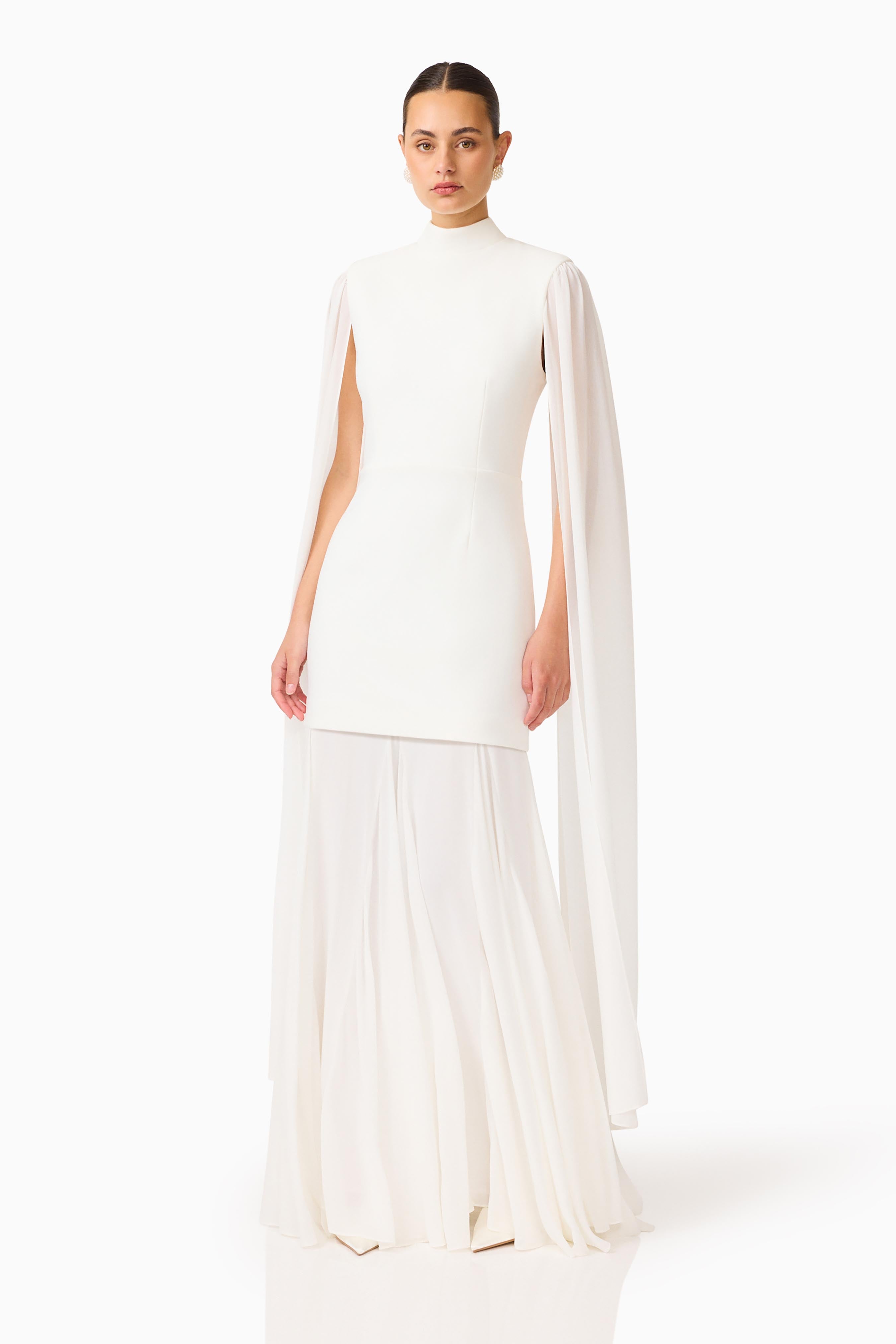 Odelia Cape Sleeve Gown in White
