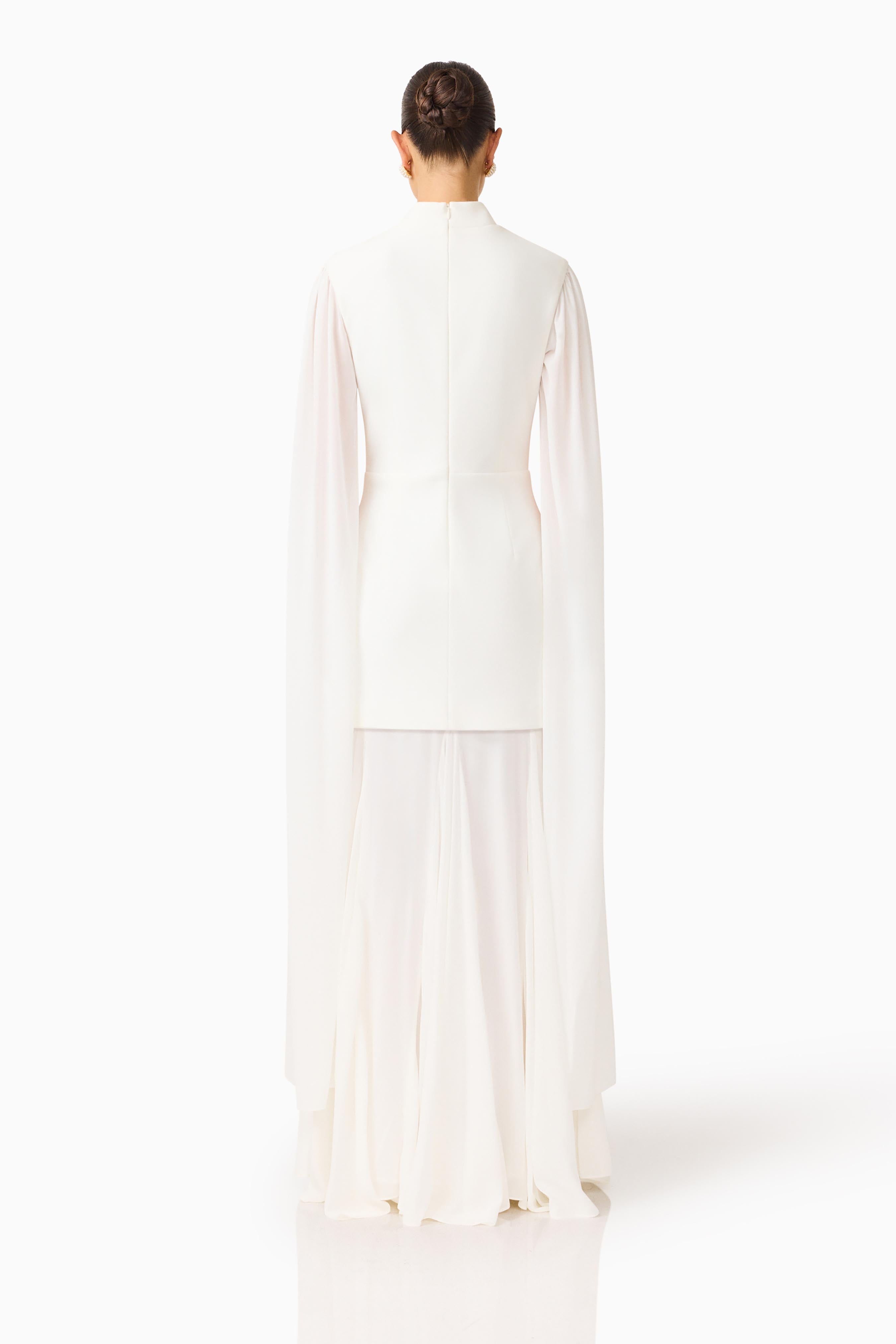 Odelia Cape Sleeve Gown in White