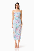 Priselle Strapless Midi Dress in Blue Floral