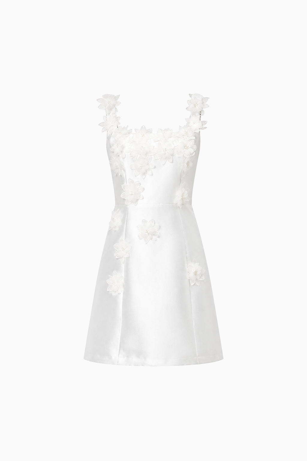 Elder Floral Decal Applique Mini Dress In White