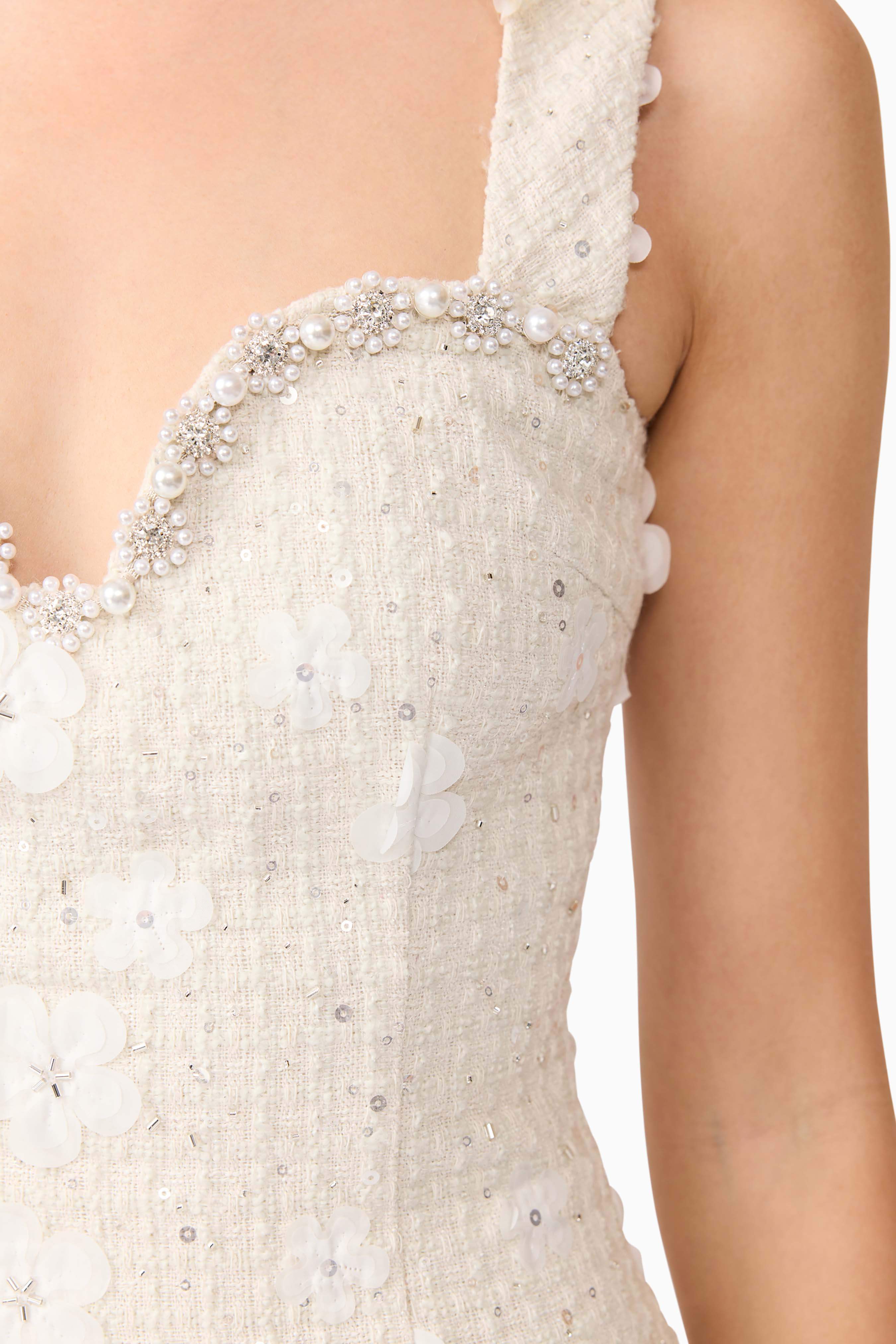 Ellouise Embellished Tweed Midi Dress in White