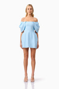 Fiona Off The Shoulder Mini Dress in Blue