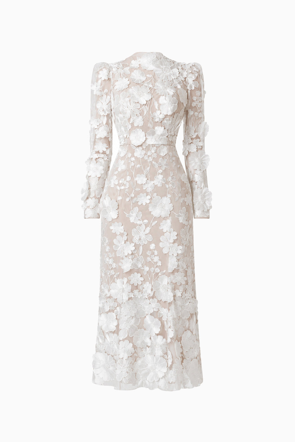Shannon 3D Floral Midi Dress In White