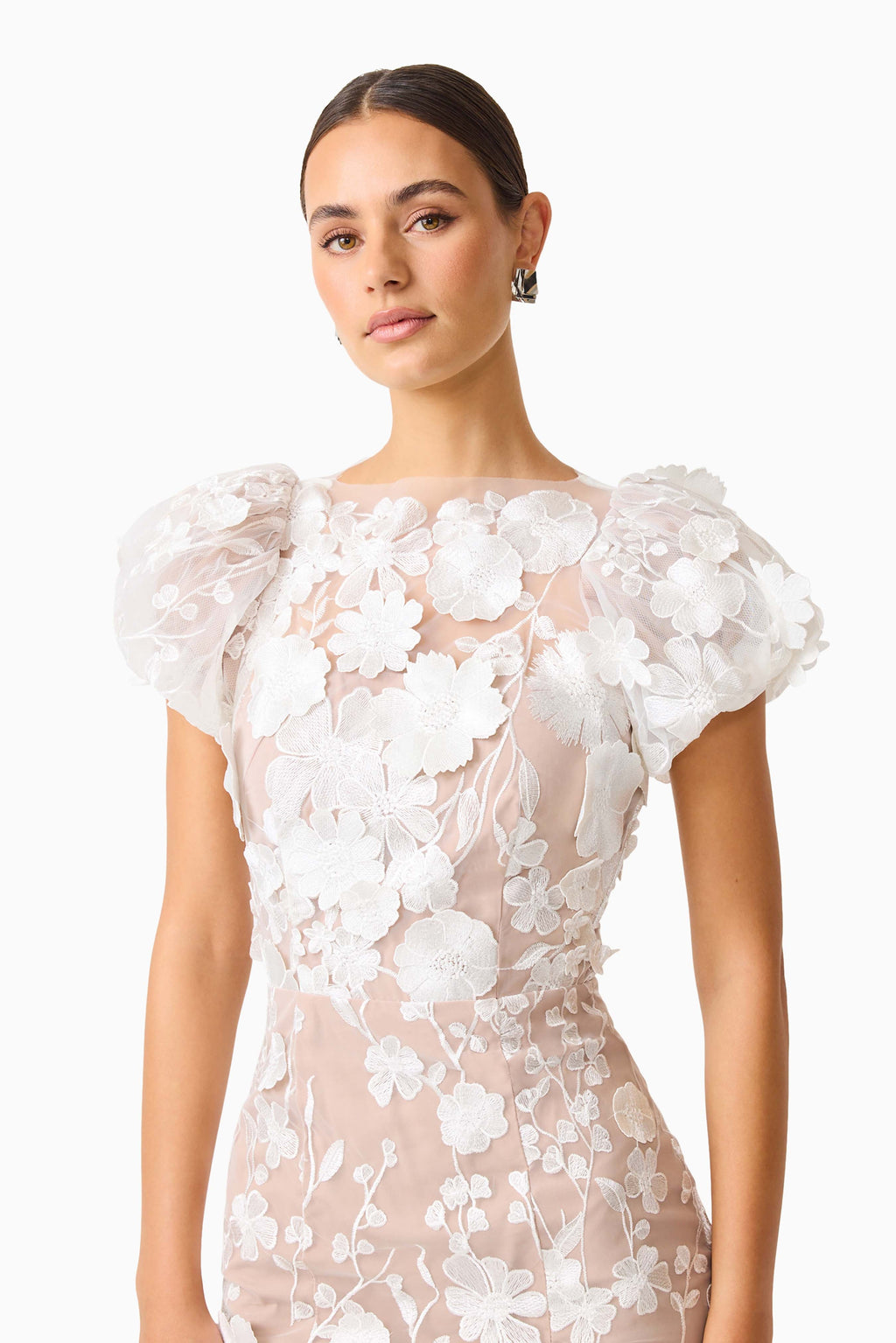 Astraea 3D Lace Maxi Dress In White