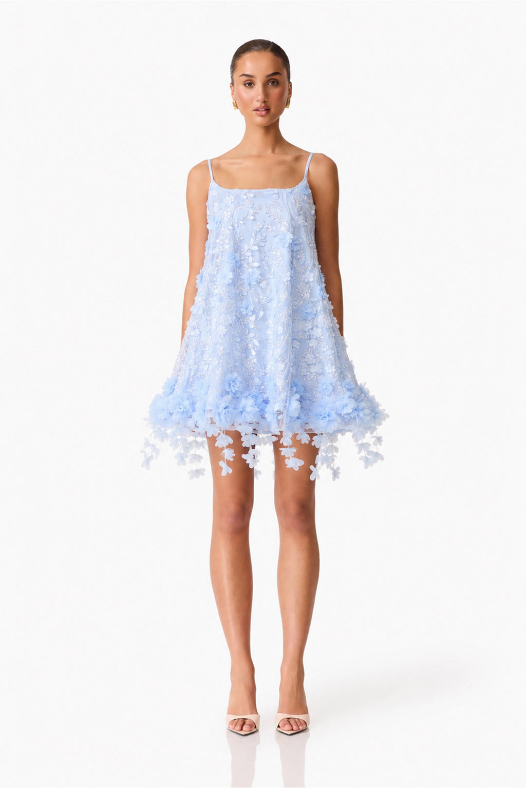 Rina Embellished Shift Mini Dress in Blue