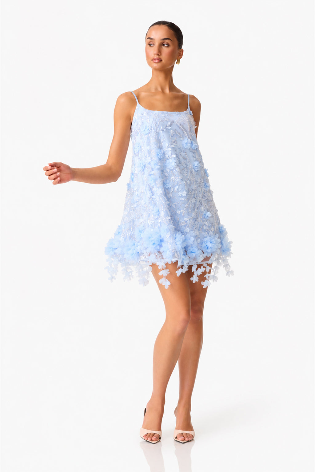 Rina Embellished Shift Mini Dress in Blue