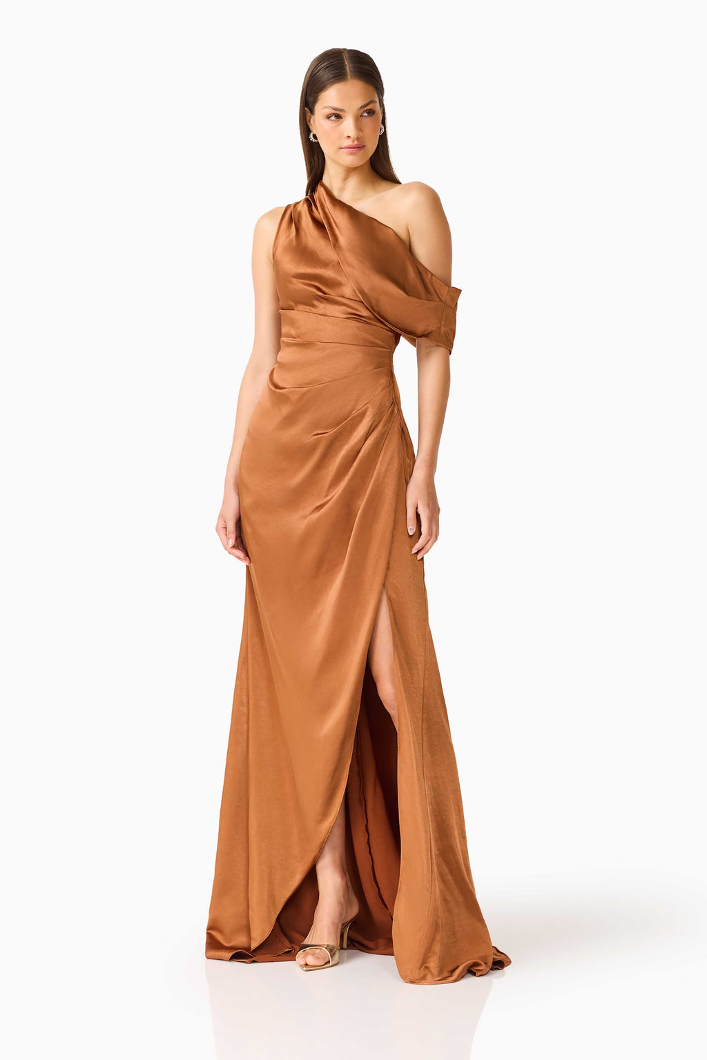 Isadora Off The Shoulder Gown in Toffee Brown
