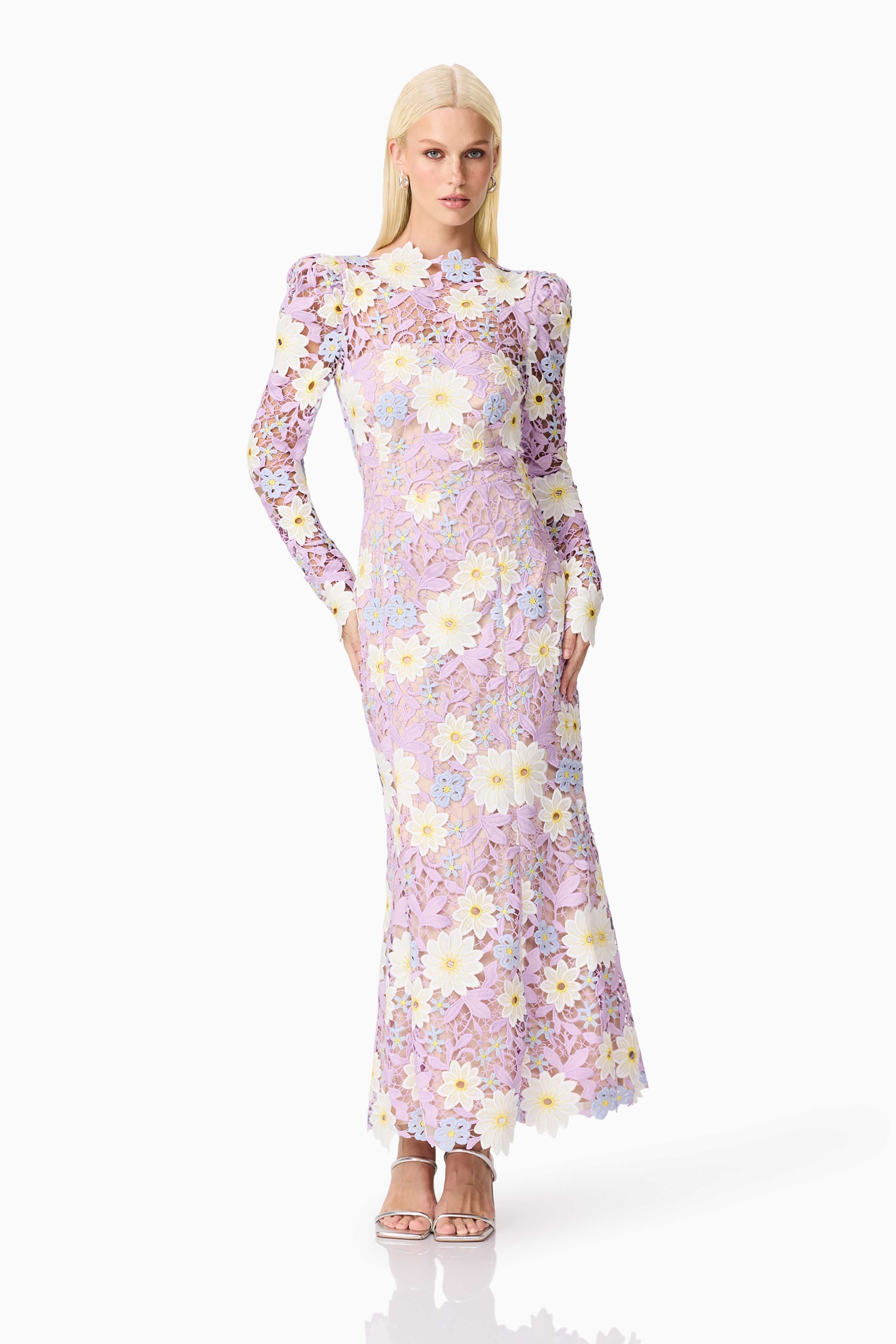 Sigrid Long Sleeve Midi Dress in Purple