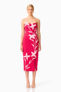 Ilaria Strapless Midi Dress in Red