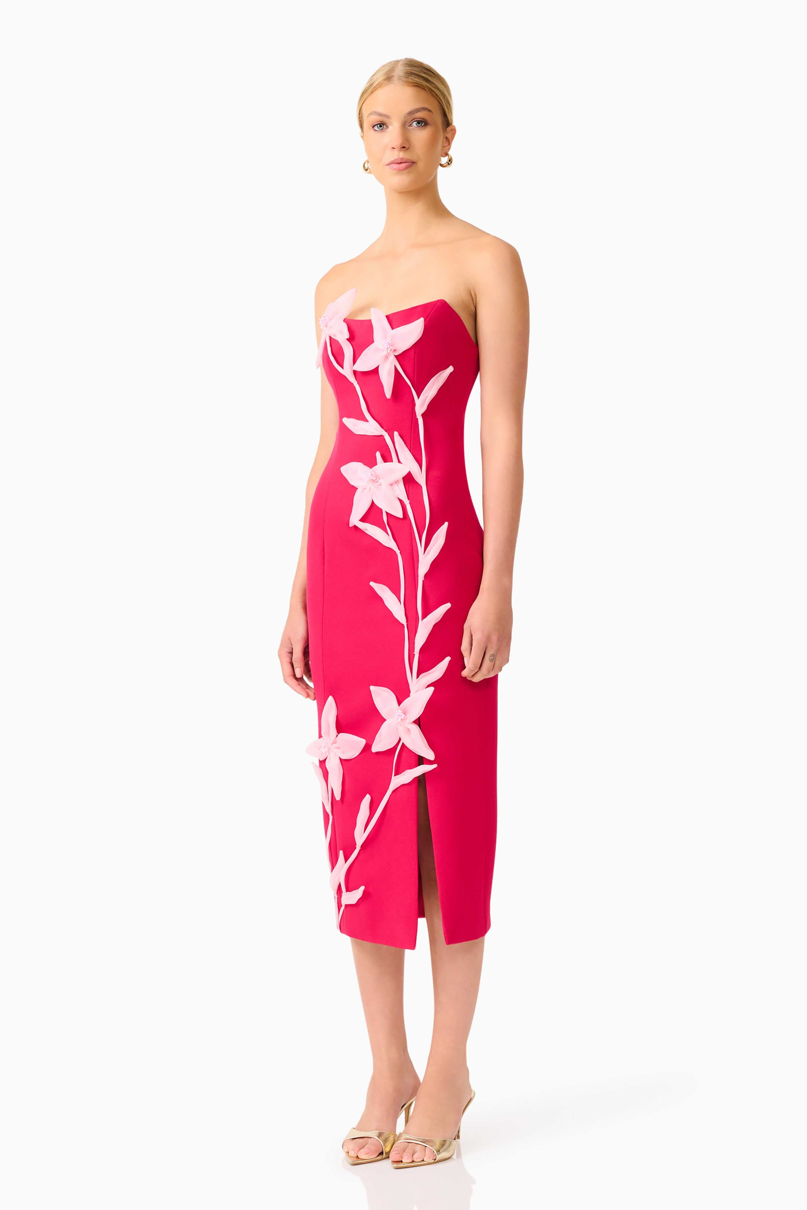 Ilaria Strapless Midi Dress in Red
