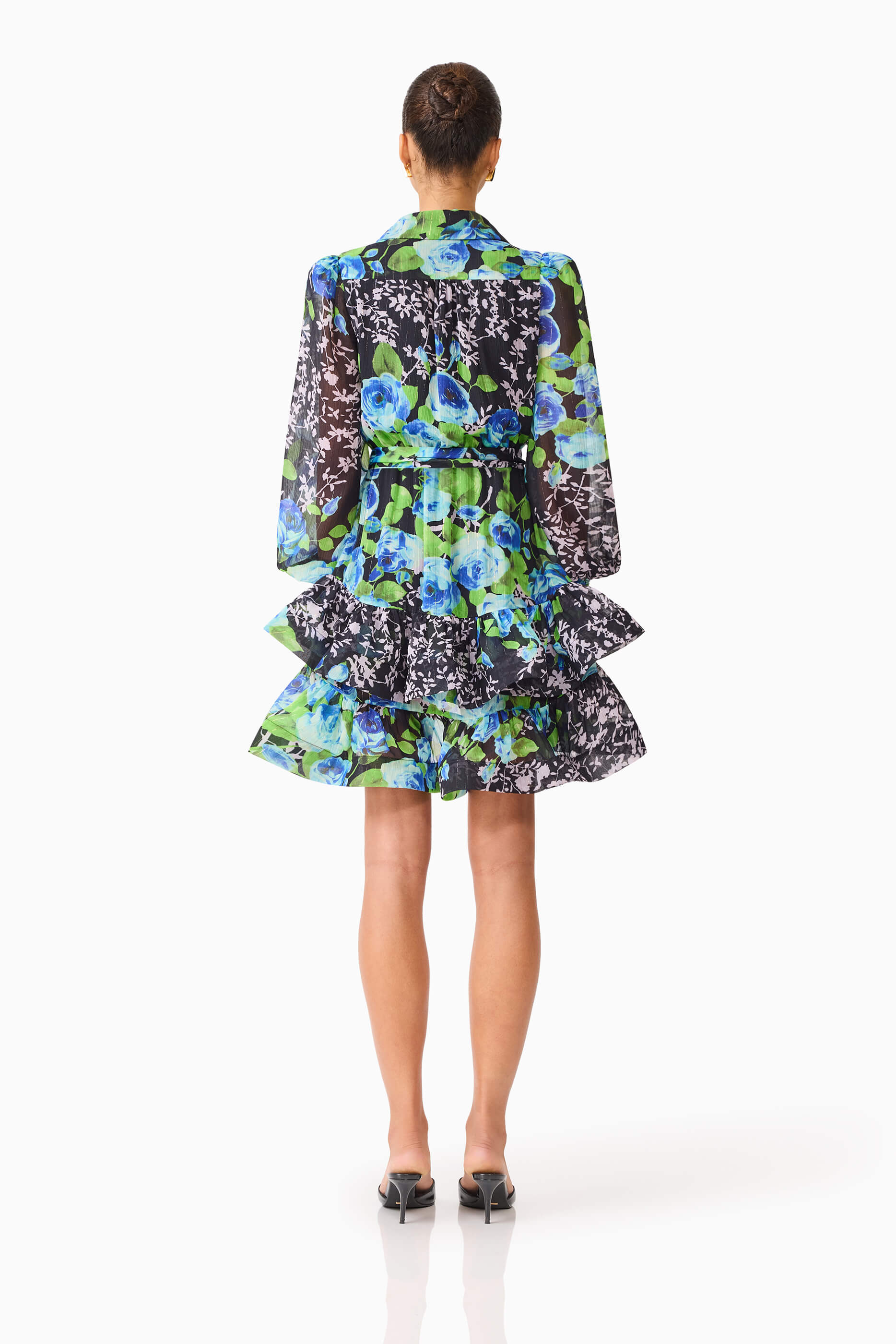 Briony Long Sleeve Mini Dress in Black Floral