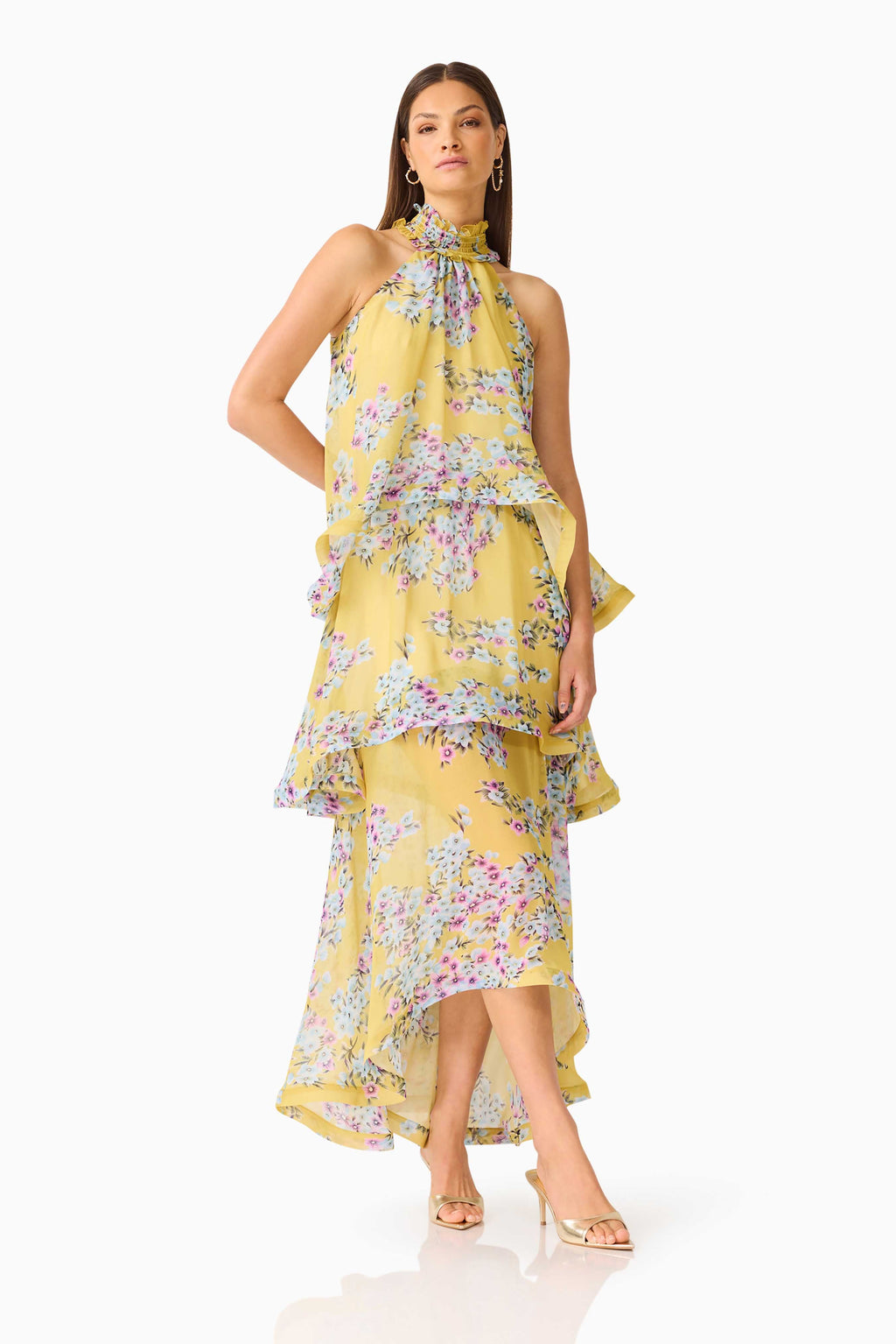 Briony Tiered Gown in Yellow Floral