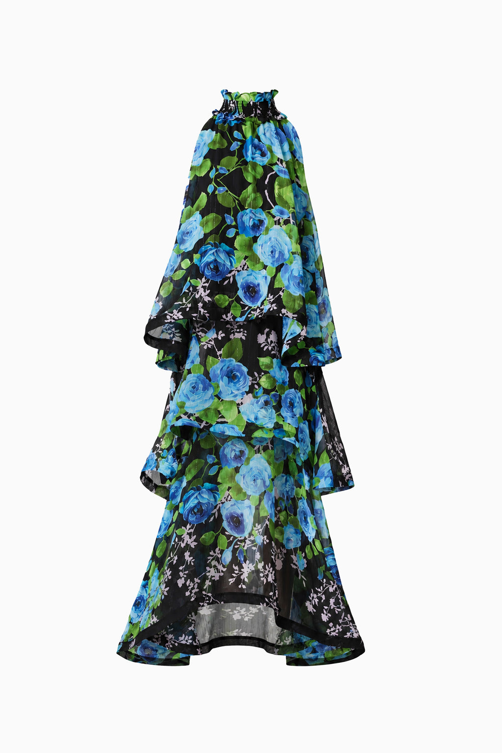 Briony Tiered Gown in Black & Blue Floral