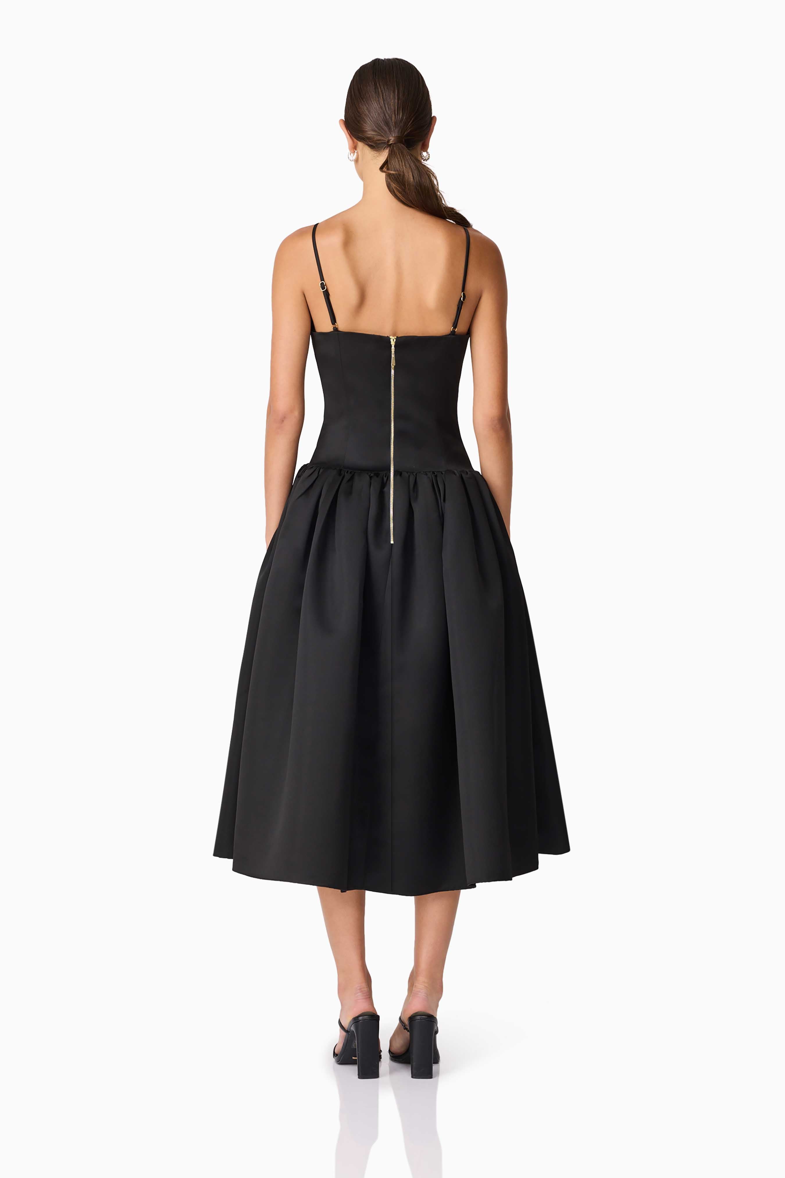 Ursula A-Line Midi Dress in Black