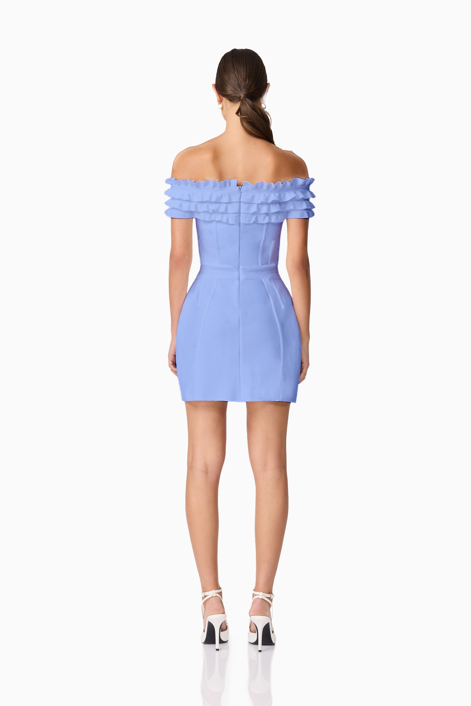 Sonya Off The Shoulder Mini Dress in Blue