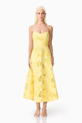 Asher Sweetheart Midi Dress in Yellow