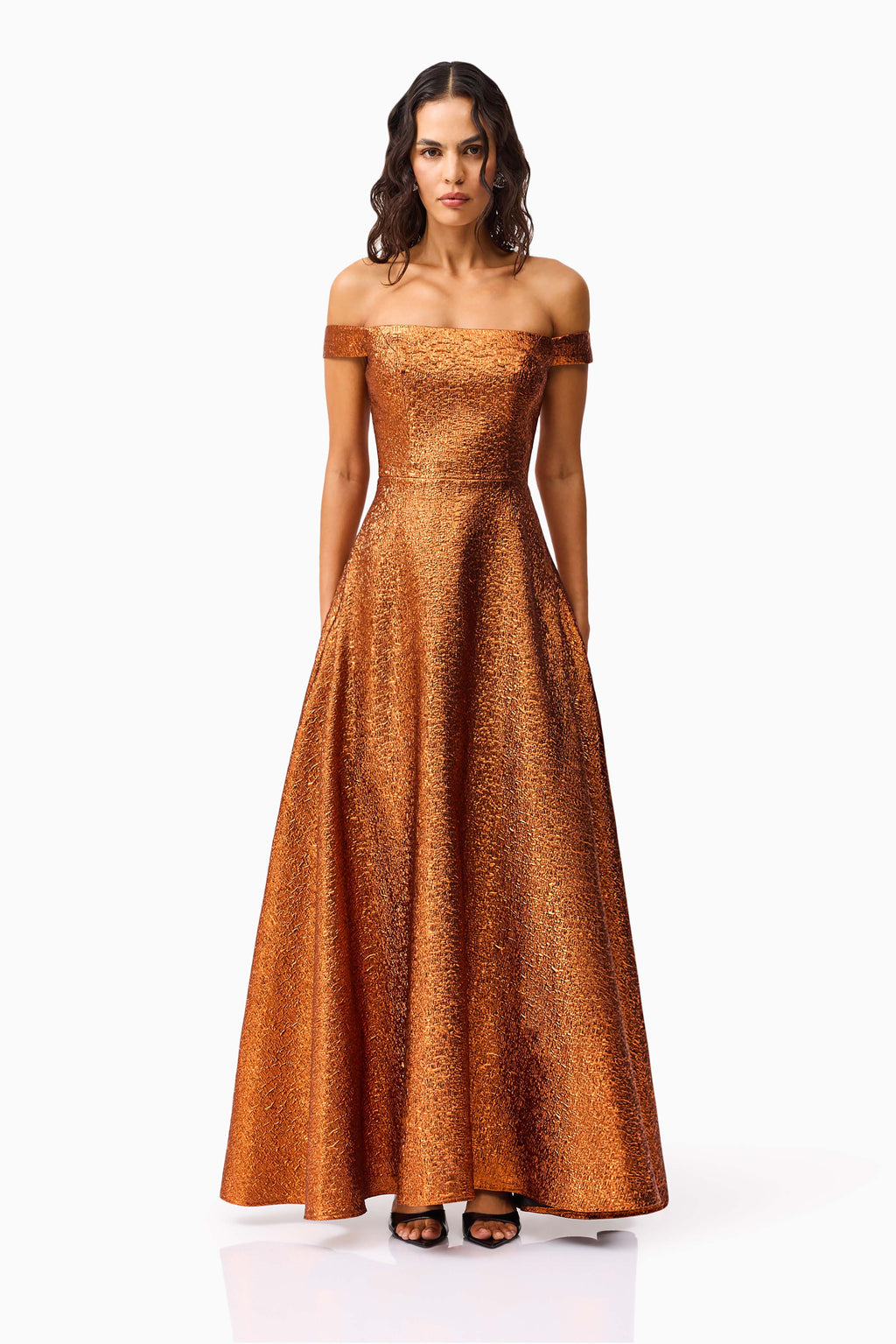 Sapphira Off The Shoulder Gown in Orange