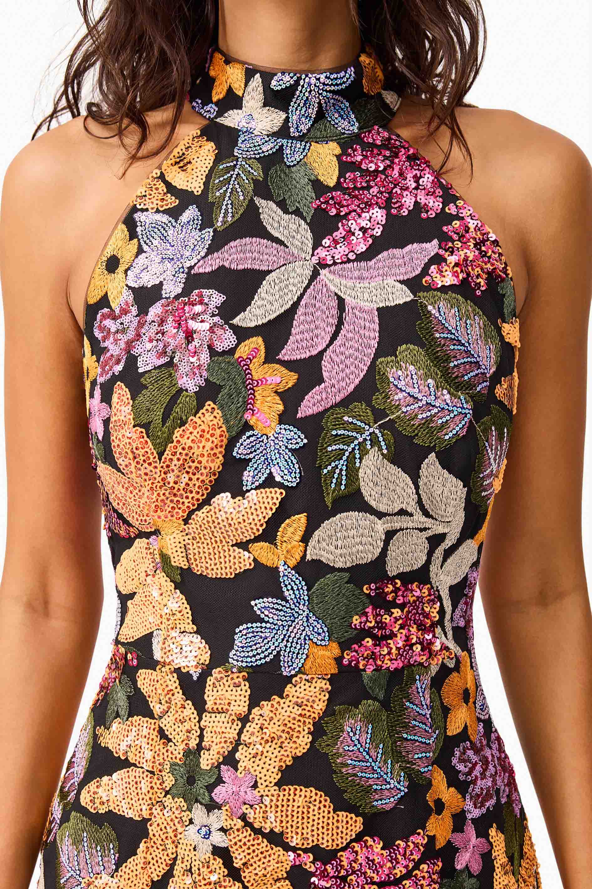 Kiran Halter Gown in Orange Floral