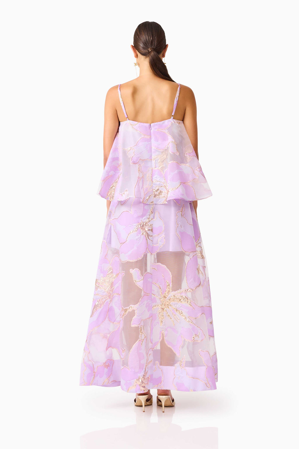 Elysia Tiered Gown in Purple Floral