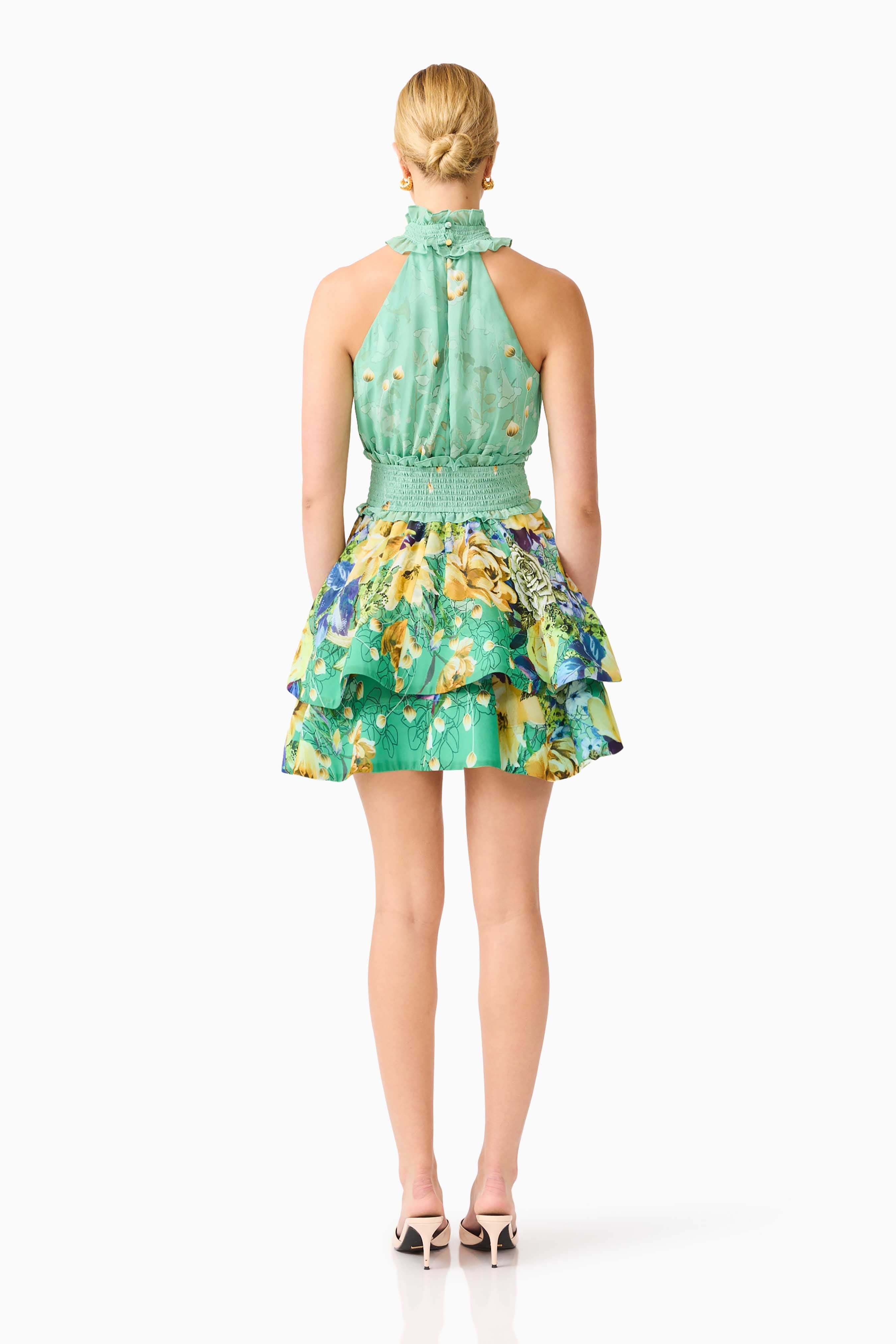 Estelle Halter Mini Dress in Green Floral