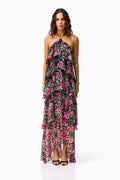 Estelle Halter Gown in Black & Pink Floral