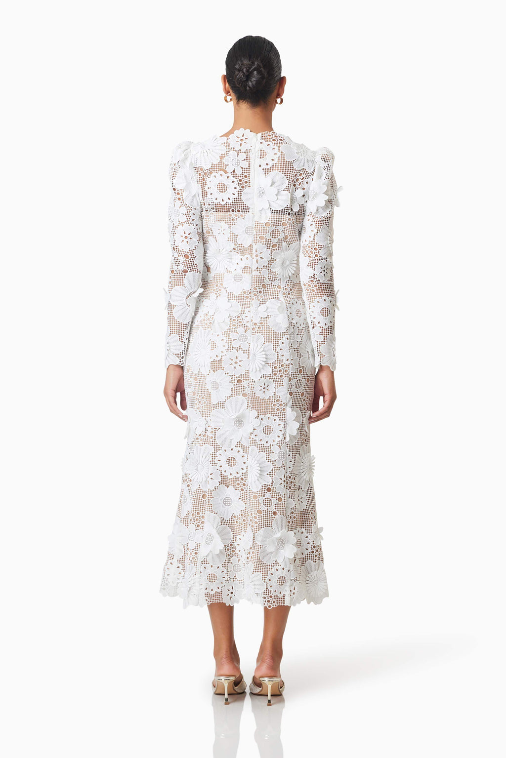 Autumn Long Sleeve Midi Dress In White